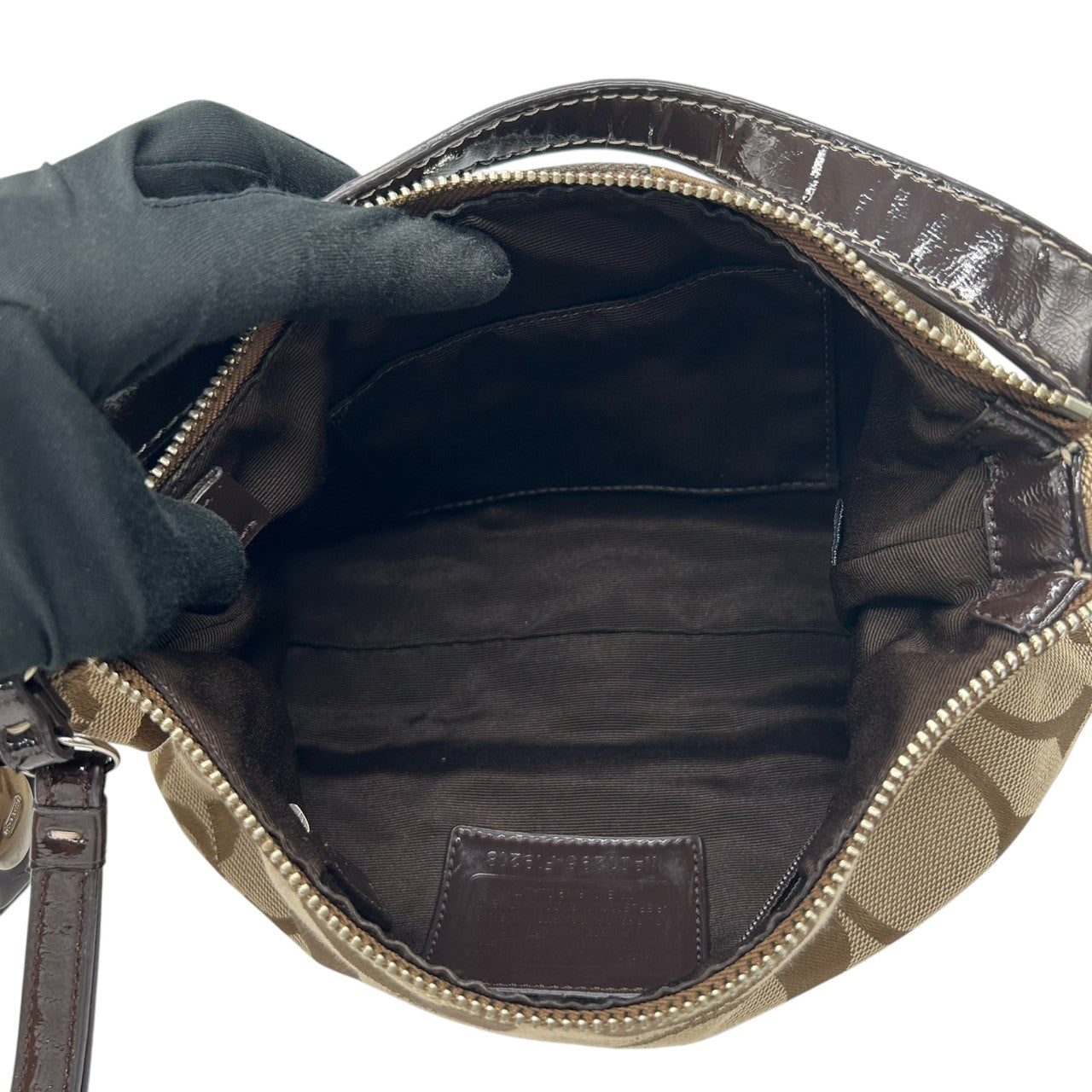 【極美品】コーチ COACH 2WAY ハンドバッグ F19218 ショルダーバッグ シグネチャー レディース キャンバス レザー ブラウン ベージュ ワンショルダー 斜め掛け可 クロスボディ ホーボーバッグ エレガント クリーニング済み s64