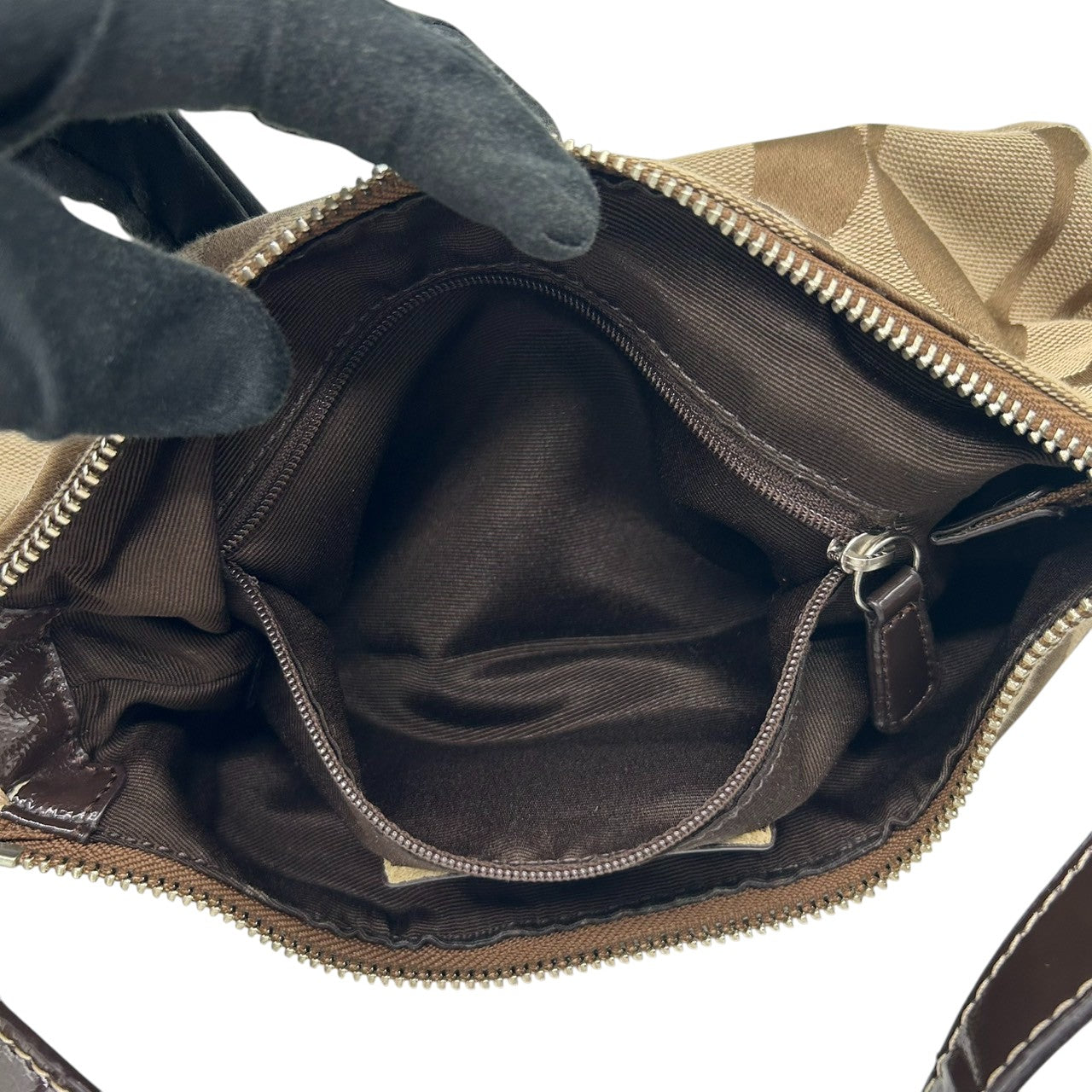 【極美品】コーチ COACH 2WAY ハンドバッグ F19218 ショルダーバッグ シグネチャー レディース キャンバス レザー ブラウン ベージュ ワンショルダー 斜め掛け可 クロスボディ ホーボーバッグ エレガント クリーニング済み s64