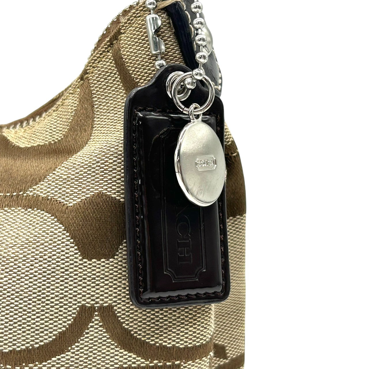 【極美品】コーチ COACH 2WAY ハンドバッグ F19218 ショルダーバッグ シグネチャー レディース キャンバス レザー ブラウン ベージュ ワンショルダー 斜め掛け可 クロスボディ ホーボーバッグ エレガント クリーニング済み s64