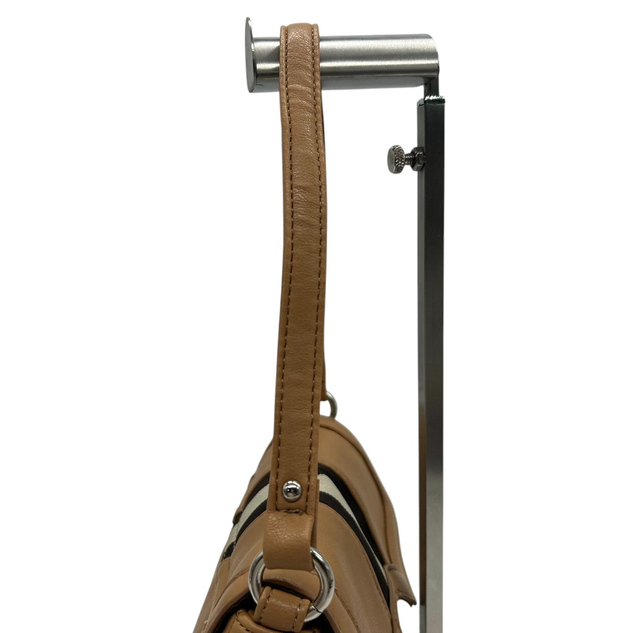 トミーヒルフィガー ハンドバッグ ワンショルダー 自立可 THロゴ Y2K 00s ストライプ レザー ベージュ キャメル レディース コンパクト ミニバッグ エレガント カジュアル お出かけ TOMMY HILFIGER 箱付き クリーニング済み R