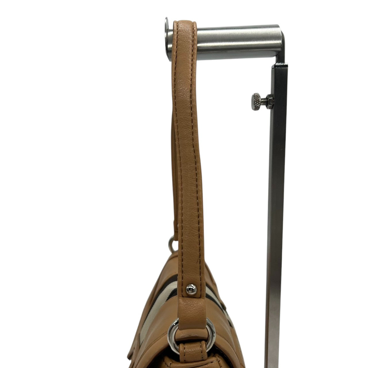 トミーヒルフィガー ハンドバッグ ワンショルダー 自立可 THロゴ Y2K 00s ストライプ レザー ベージュ キャメル レディース コンパクト ミニバッグ エレガント カジュアル お出かけ TOMMY HILFIGER 箱付き クリーニング済み R