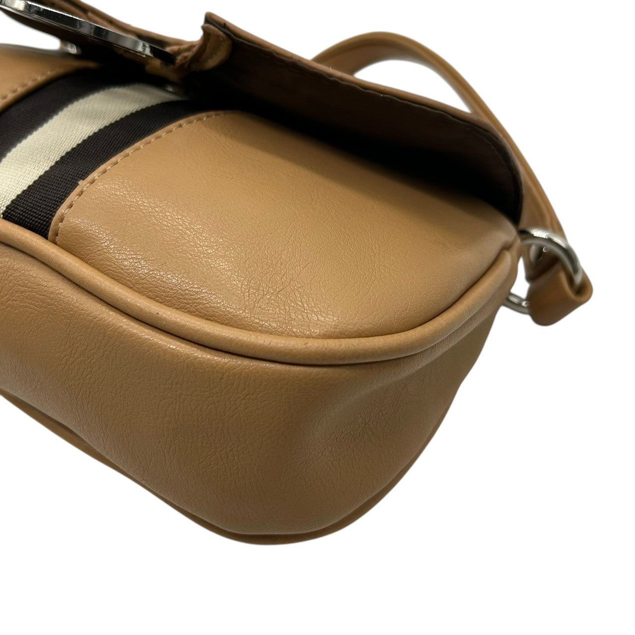 トミーヒルフィガー ハンドバッグ ワンショルダー 自立可 THロゴ Y2K 00s ストライプ レザー ベージュ キャメル レディース コンパクト ミニバッグ エレガント カジュアル お出かけ TOMMY HILFIGER 箱付き クリーニング済み R