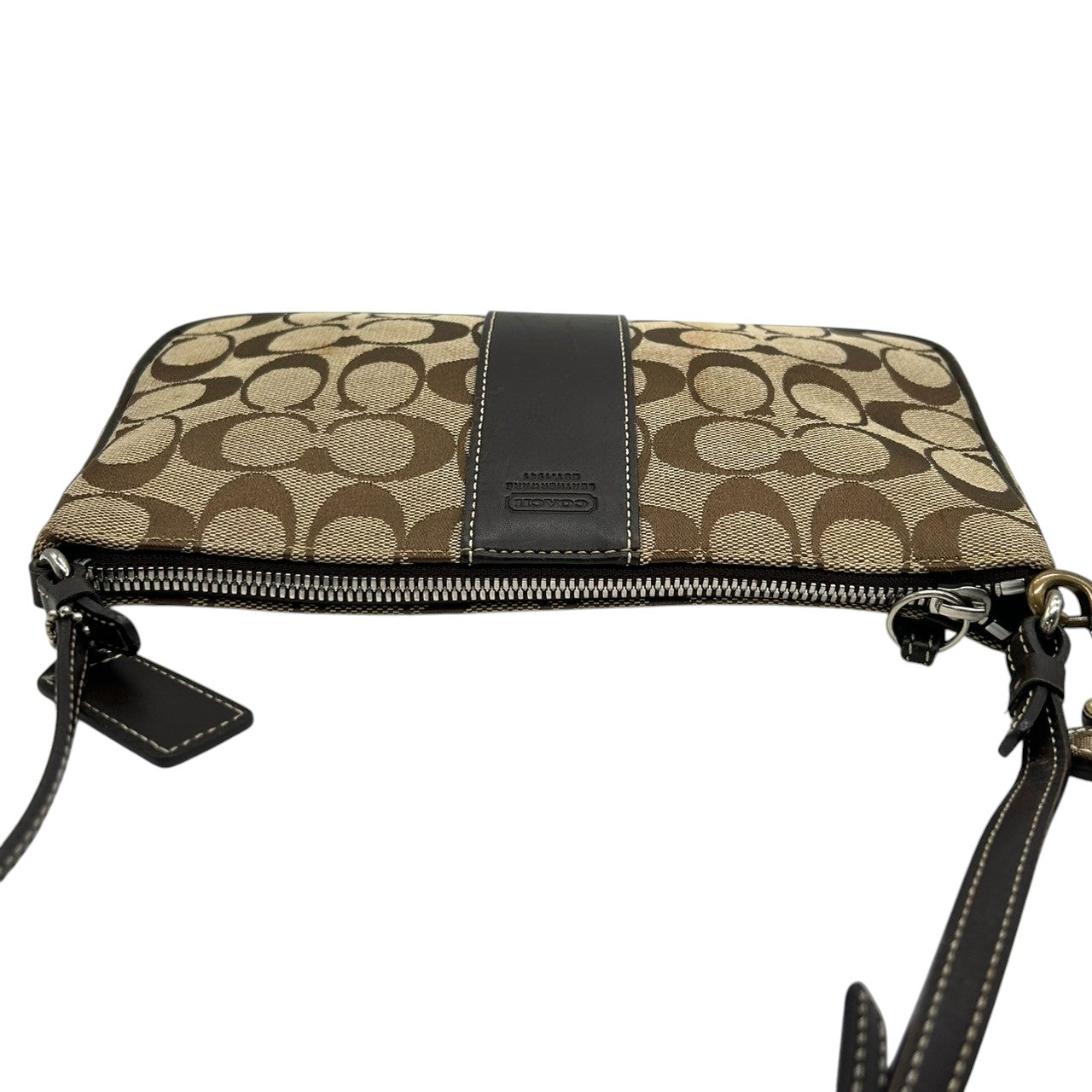 【COACH】コーチ ショルダーバッグ アクセサリーポーチ ポシェット 斜め掛け可 シグネチャー キャンバス レザー ブラウン ベージュ レディース コンパクト クラシックデザイン 人気モデル C6J-6338 フラワーチャーム付き クリーニング済み E8