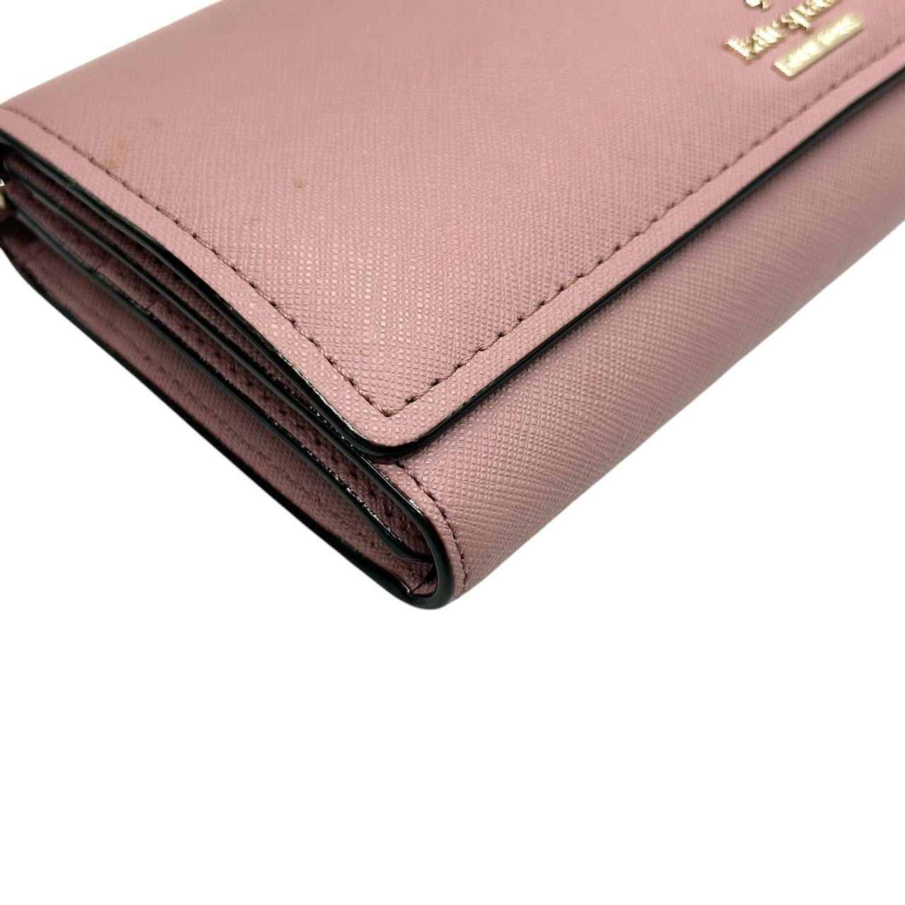 【美品/箱付き】Kate spade ケイトスペード 長財布 ウォレット 二つ折り フラップ PVC サフィアーノレザー ピンク シルバーロゴ レディース エレガント フェミニン かわいい 大容量 カード収納 人気モデル クリーニング済み W2