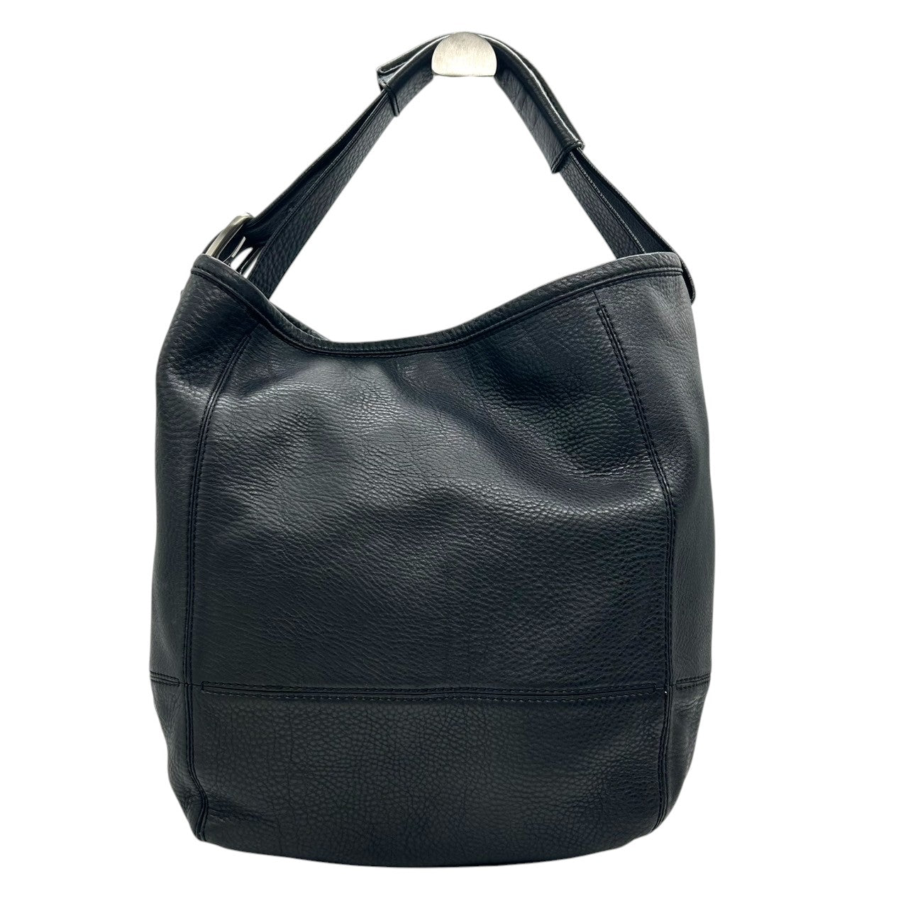 【美品/保存袋付き】Cole Haan コールハーン ショルダーバッグ ワンショルダー ホーボーバッグ 自立可 大容量 本革 レザー シボ革 ブラック 黒 シルバー金具 レディース エレガント シンプル ビジネス 通勤通学 クリーニング済み s25