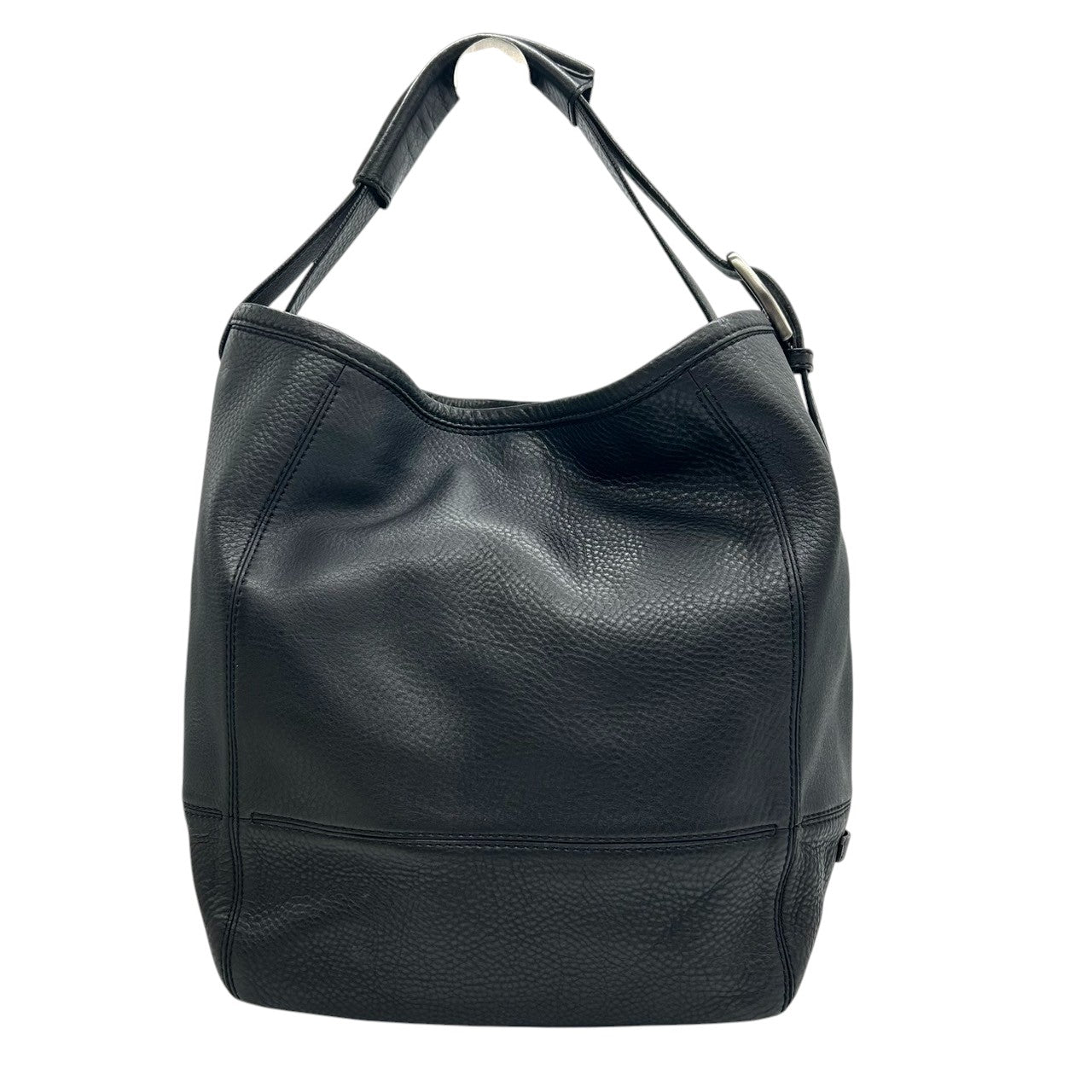 【美品/保存袋付き】Cole Haan コールハーン ショルダーバッグ ワンショルダー ホーボーバッグ 自立可 大容量 本革 レザー シボ革 ブラック 黒 シルバー金具 レディース エレガント シンプル ビジネス 通勤通学 クリーニング済み s25