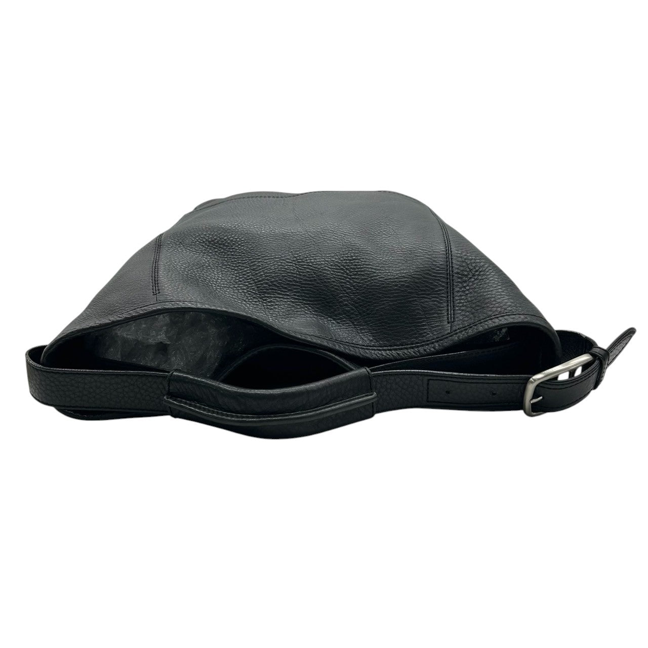 【美品/保存袋付き】Cole Haan コールハーン ショルダーバッグ ワンショルダー ホーボーバッグ 自立可 大容量 本革 レザー シボ革 ブラック 黒 シルバー金具 レディース エレガント シンプル ビジネス 通勤通学 クリーニング済み s25