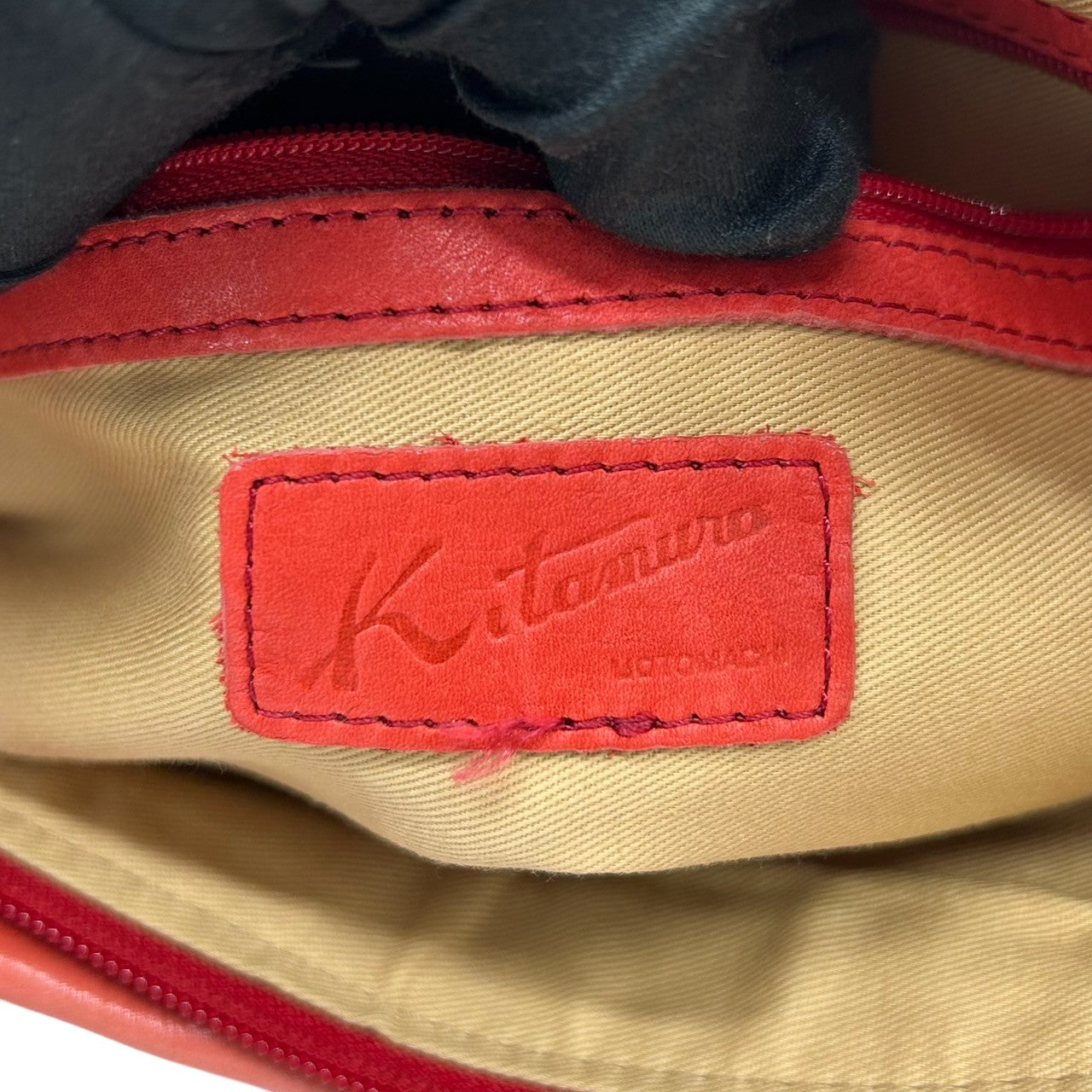 【美品】キタムラ Kitamura ハンドバッグ トートバッグ ワンショルダー Kロゴ 本革 レザー シボ革 ピンク コーラル系 ゴールド金具 レディース フェミニン エレガント 上品 お出かけ デイリーユース 人気モデル クリーニング済み s25