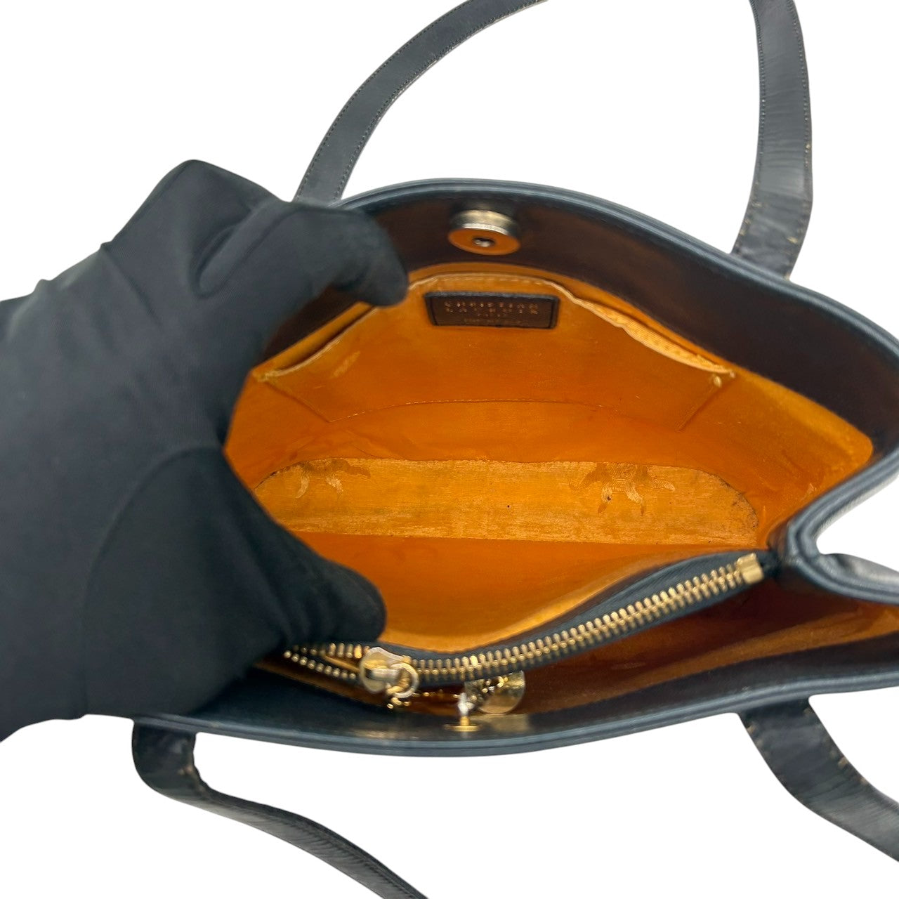 【Christian Lacroix】クリスチャンラクロワ ハンドバッグ トートバッグ ワンショルダー レザー 本革 ネイビー ブラック系 ハート クロスモチーフ エナメル切替 フランス製 レディース ヴィンテージ レア クリーニング済み s67