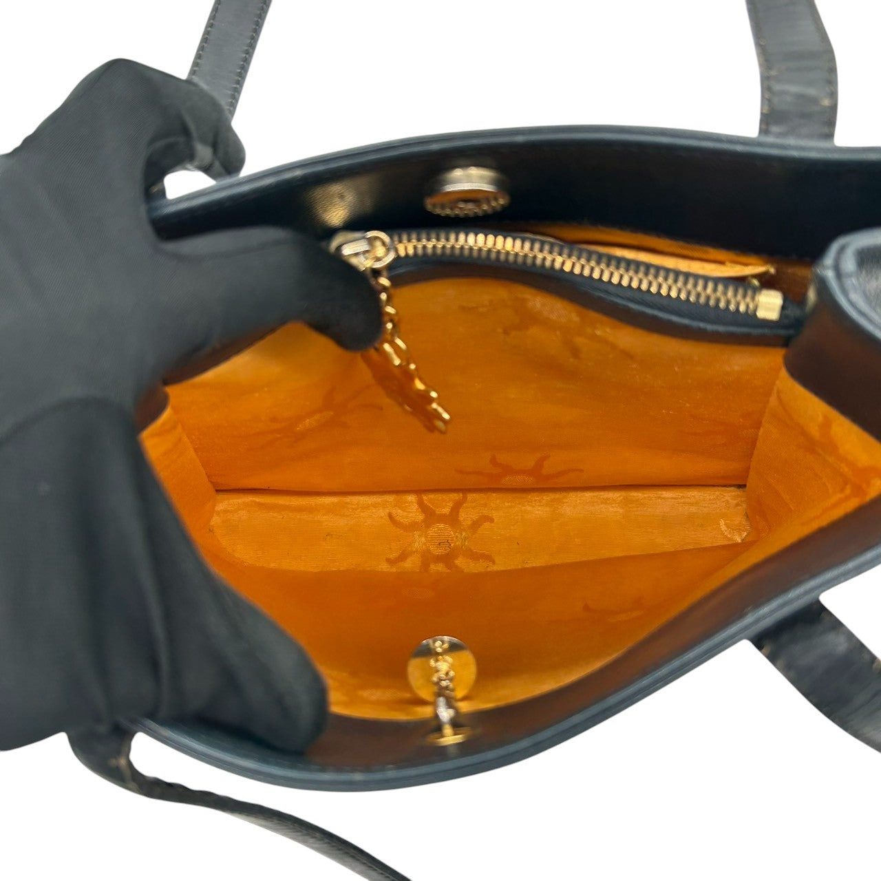 【Christian Lacroix】クリスチャンラクロワ ハンドバッグ トートバッグ ワンショルダー レザー 本革 ネイビー ブラック系 ハート クロスモチーフ エナメル切替 フランス製 レディース ヴィンテージ レア クリーニング済み s67