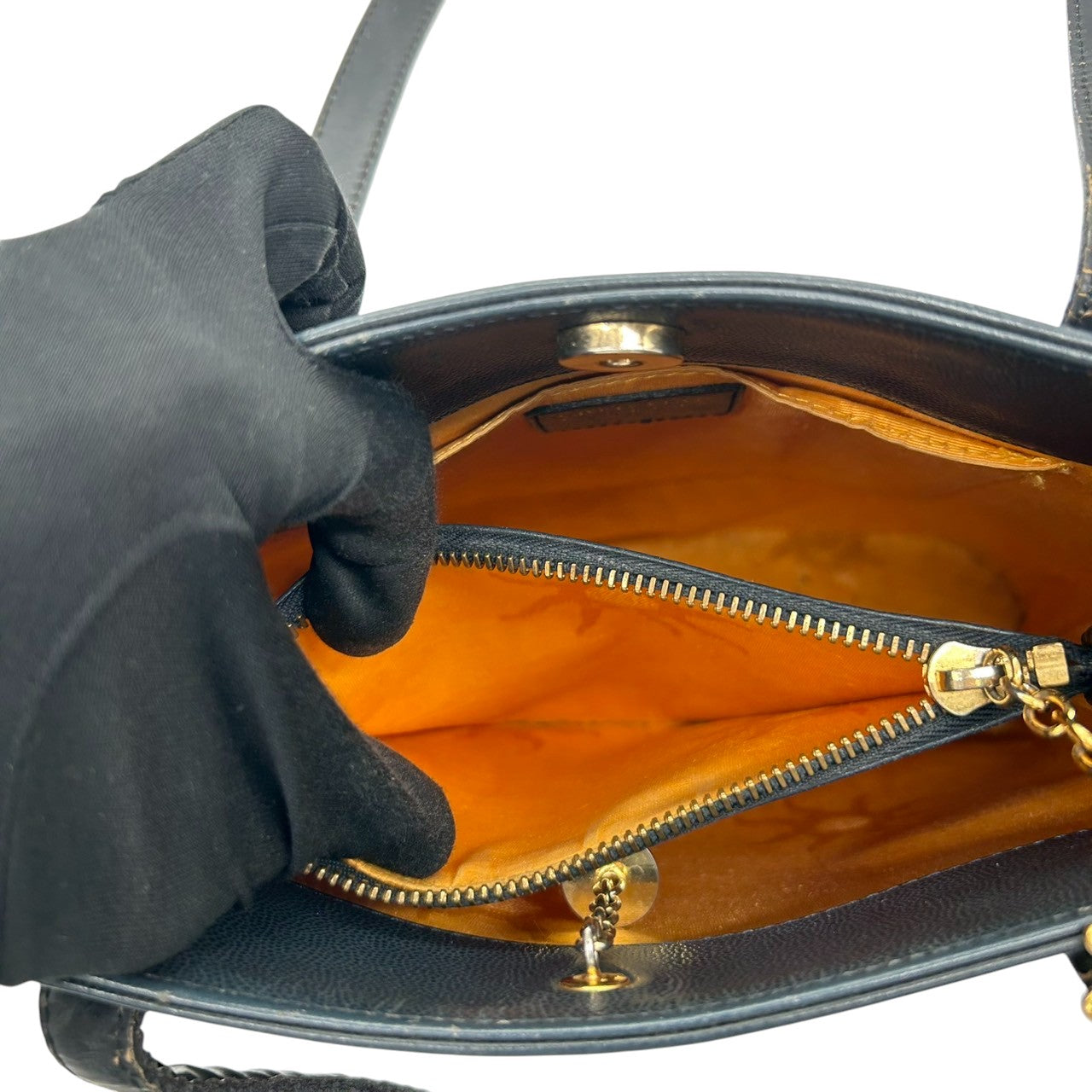 【Christian Lacroix】クリスチャンラクロワ ハンドバッグ トートバッグ ワンショルダー レザー 本革 ネイビー ブラック系 ハート クロスモチーフ エナメル切替 フランス製 レディース ヴィンテージ レア クリーニング済み s67