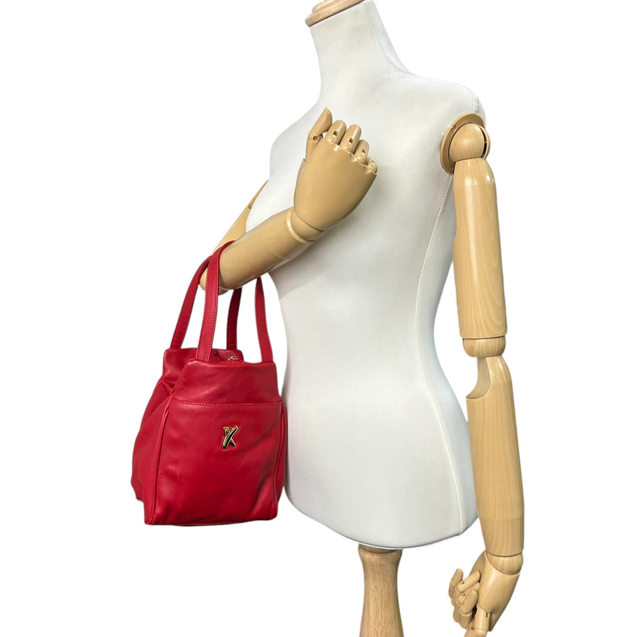 【美品】By Paloma Picasso パロマピカソ ハンドバッグ ワンショルダー ミニバッグ Xロゴ キスロゴ 本革 レザー レッド 赤 ゴールド金具 イタリア製 レディース エレガント アイコニック ヴィンテージ クリーニング済み s67