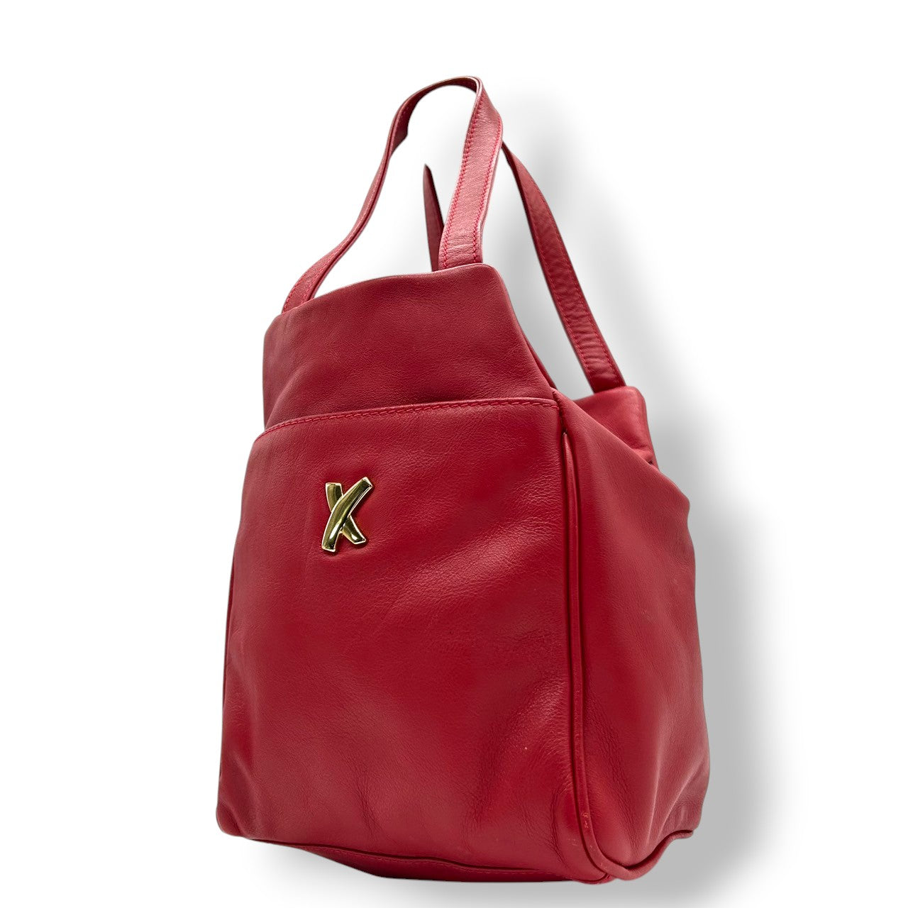 【美品】By Paloma Picasso パロマピカソ ハンドバッグ ワンショルダー ミニバッグ Xロゴ キスロゴ 本革 レザー レッド 赤 ゴールド金具 イタリア製 レディース エレガント アイコニック ヴィンテージ クリーニング済み s67