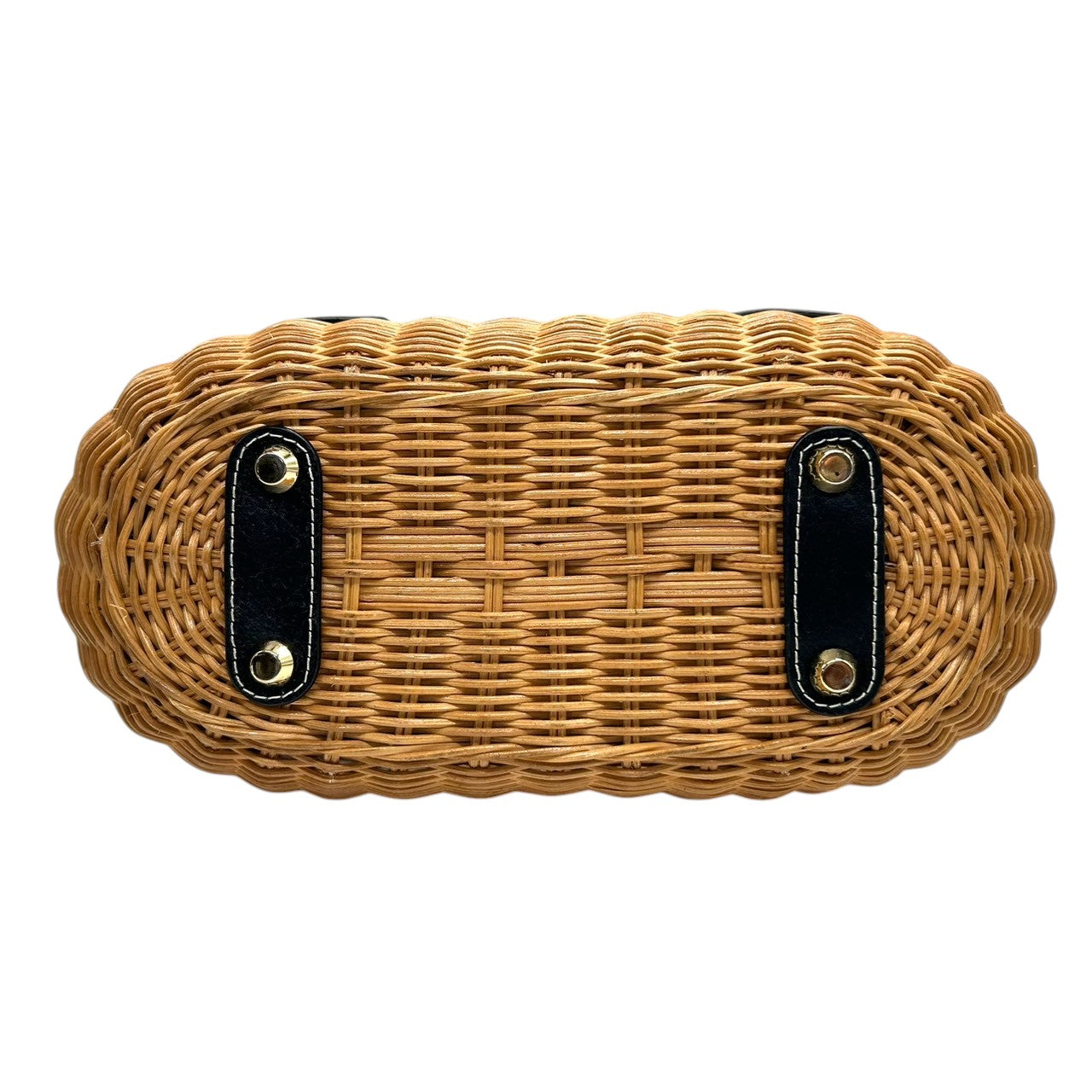 【Samantha Thavasa】サマンサタバサ かごバッグ ハンドバッグ バスケット ストロー ラタン レザー切替 ブラック ブラウン ゴールド金具 巾着タイプ ドット柄ライナー レディース 夏 サマーバッグ カジュアル 可愛い クリーニング済み J