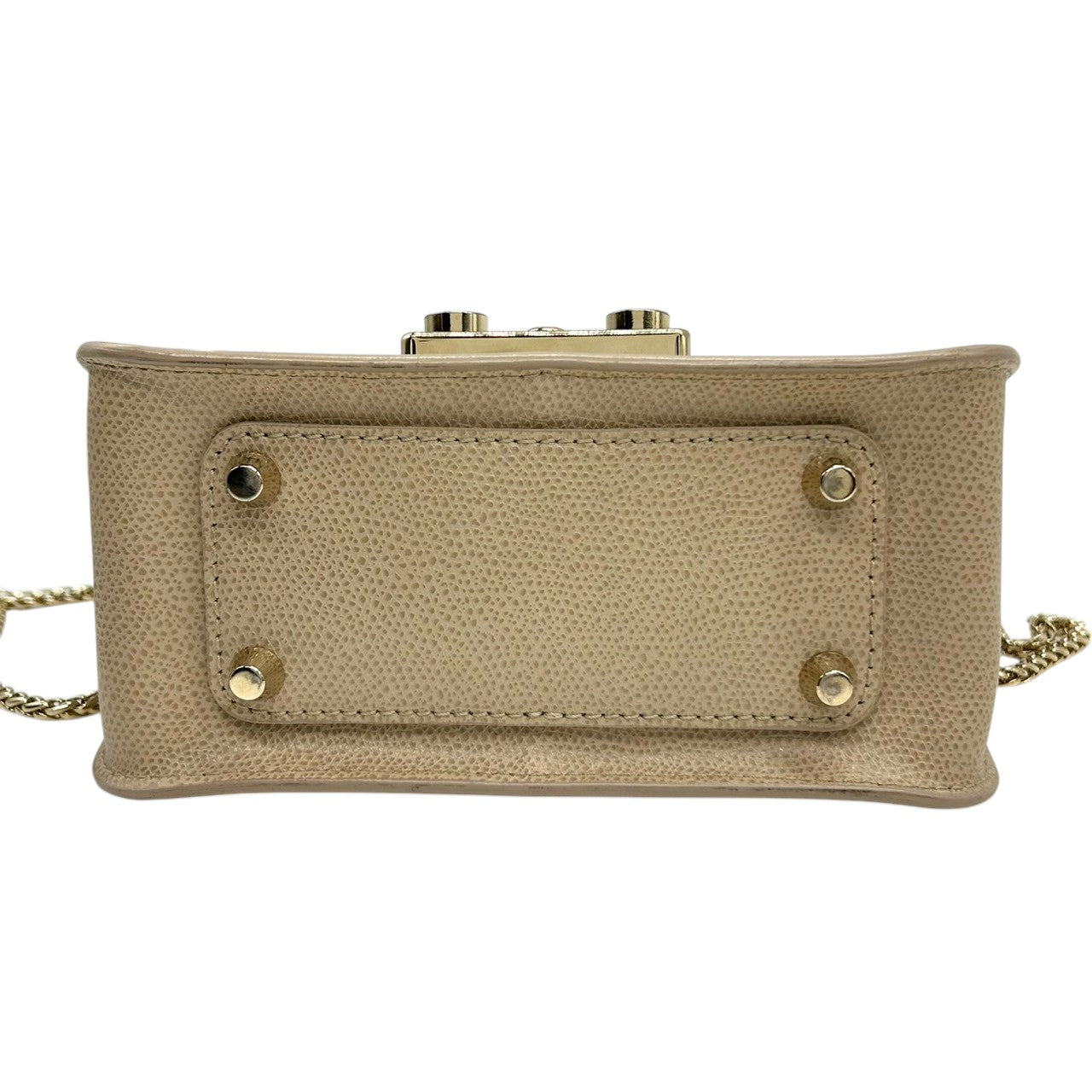 【美品】FURLA フルラ メトロポリス チェーンショルダーバッグ ミニバッグ ポシェット 斜め掛け可 自立可 レザー グリッター ラメ ベージュ ゴールド イタリア製 レディース パーティー エレガント 人気モデル クリーニング済み s63