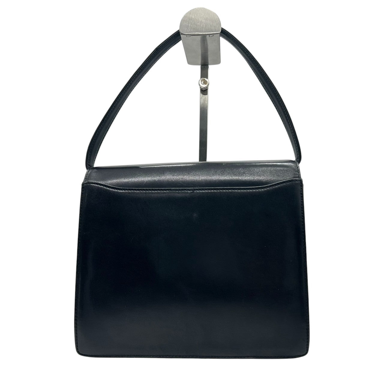 【CHARLES JOURDAN】シャルルジョルダン ハンドバッグ トップハンドル 自立可 本革 レザー ブラック 黒 リボンモチーフ フラップ フォーマルバッグ パーティー ヴィンテージ クラシック エレガント レディース クリーニング済み s61