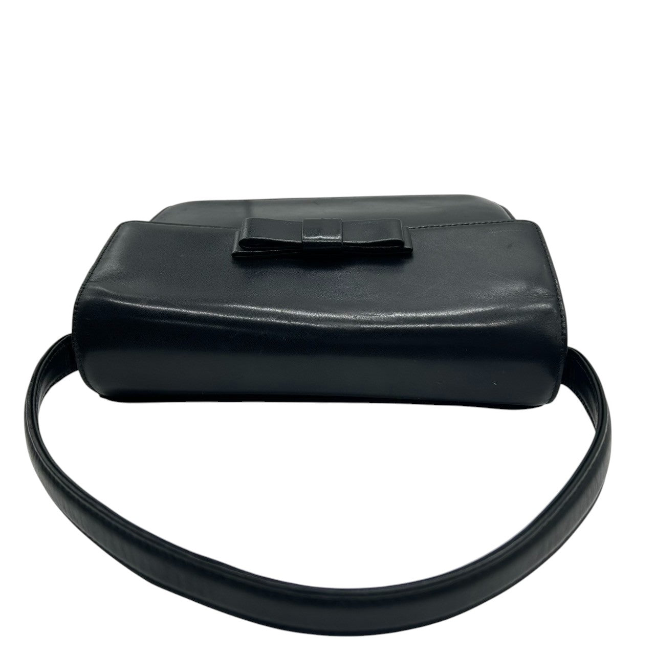 【CHARLES JOURDAN】シャルルジョルダン ハンドバッグ トップハンドル 自立可 本革 レザー ブラック 黒 リボンモチーフ フラップ フォーマルバッグ パーティー ヴィンテージ クラシック エレガント レディース クリーニング済み s61