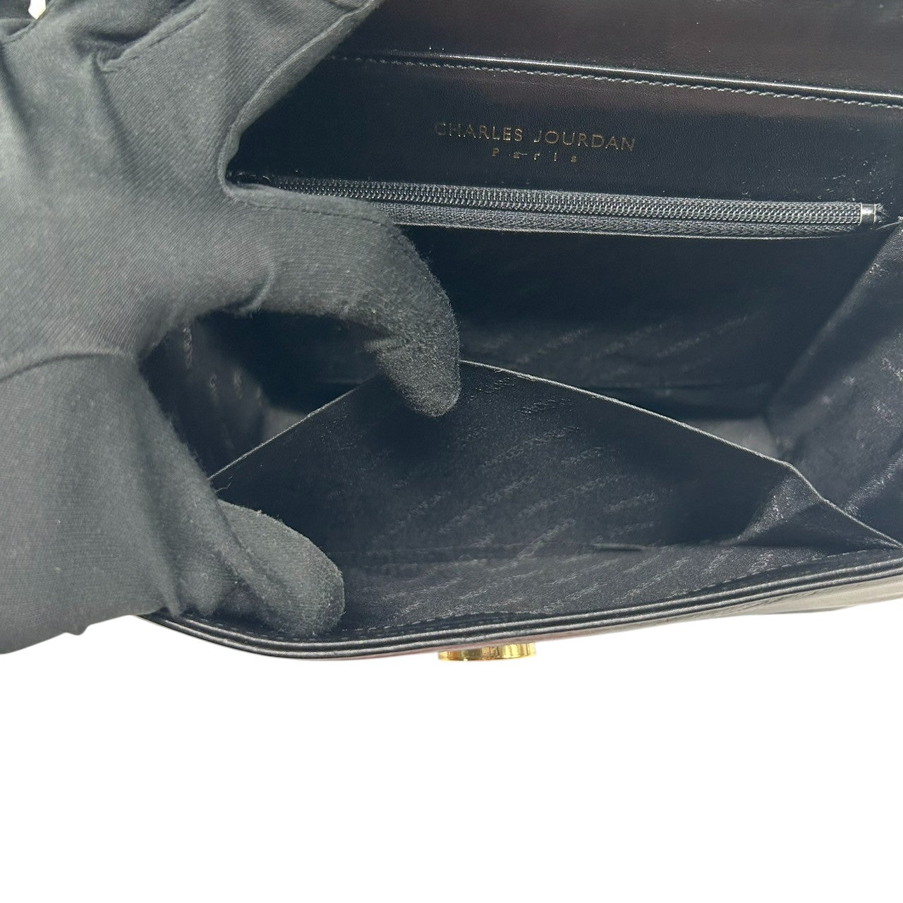 【CHARLES JOURDAN】シャルルジョルダン ハンドバッグ トップハンドル 自立可 本革 レザー ブラック 黒 リボンモチーフ フラップ フォーマルバッグ パーティー ヴィンテージ クラシック エレガント レディース クリーニング済み s61