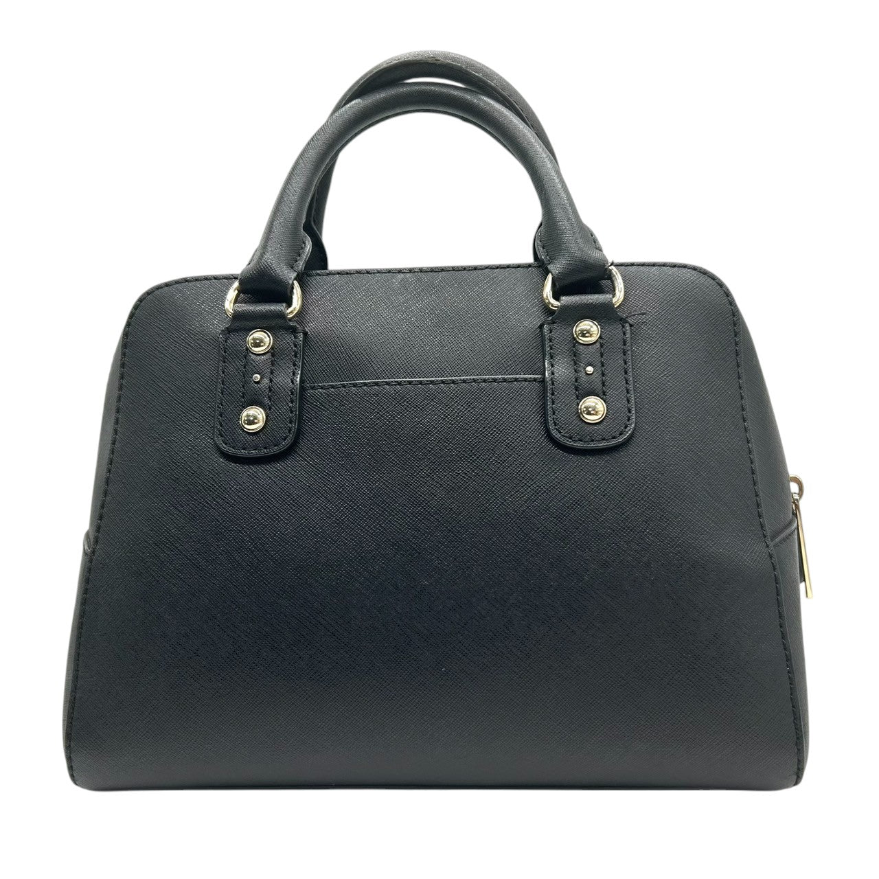 【美品】MICHAEL KORS マイケルコース ハンドバッグ サッチェルバッグ ドーム型 自立可 PVC サフィアーノレザー ブラック ゴールド金具 MKロゴチャーム レディース エレガント ビジネス 人気モデル クリーニング済み s56