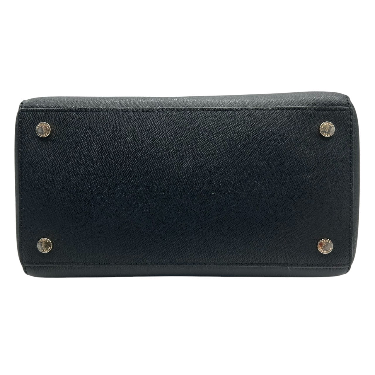 【美品】MICHAEL KORS マイケルコース ハンドバッグ サッチェルバッグ ドーム型 自立可 PVC サフィアーノレザー ブラック ゴールド金具 MKロゴチャーム レディース エレガント ビジネス 人気モデル クリーニング済み s56