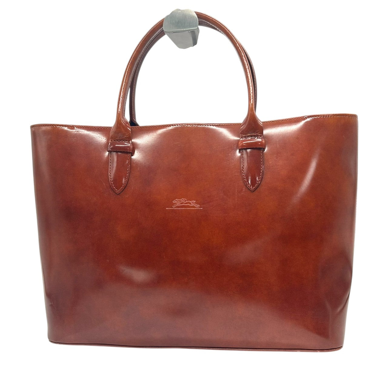 【LONGCHAMP】ロンシャン トートバッグ ハンドバッグ 自立可 A4収納可 パテントレザー エナメル ブラウン キャメル系 ロゴ型押し フランス製 レディース ビジネスバッグ 通勤 通学 ヴィンテージ エレガント クリーニング済み s32