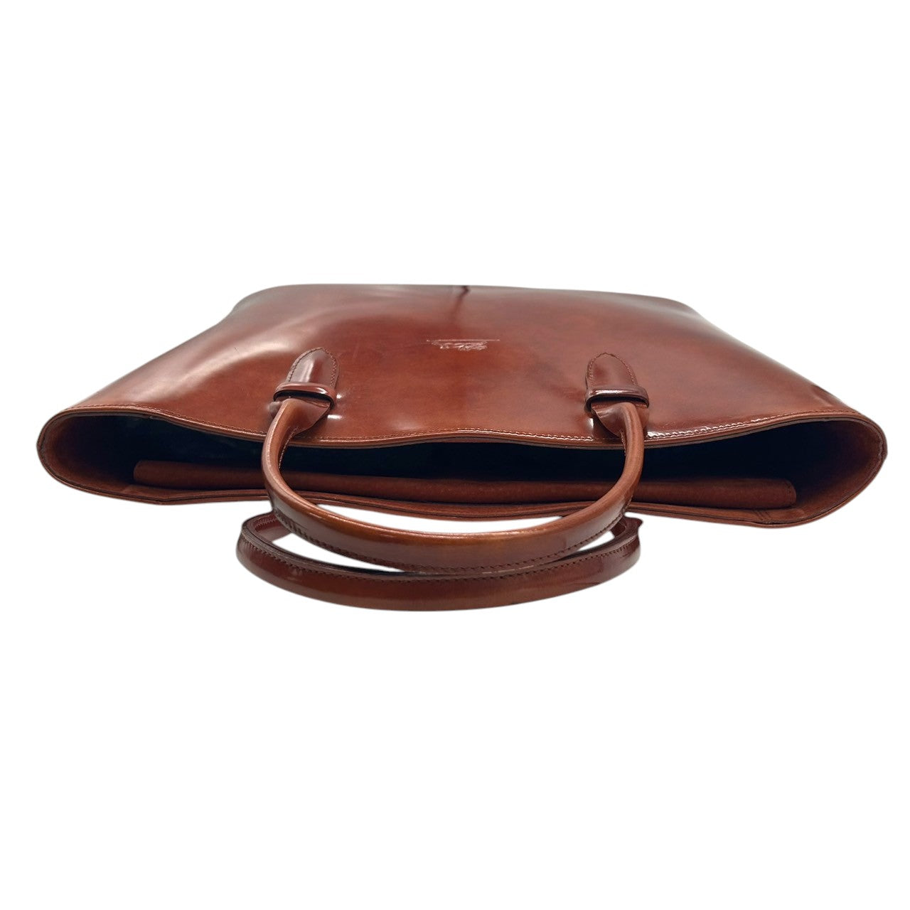 【LONGCHAMP】ロンシャン トートバッグ ハンドバッグ 自立可 A4収納可 パテントレザー エナメル ブラウン キャメル系 ロゴ型押し フランス製 レディース ビジネスバッグ 通勤 通学 ヴィンテージ エレガント クリーニング済み s32