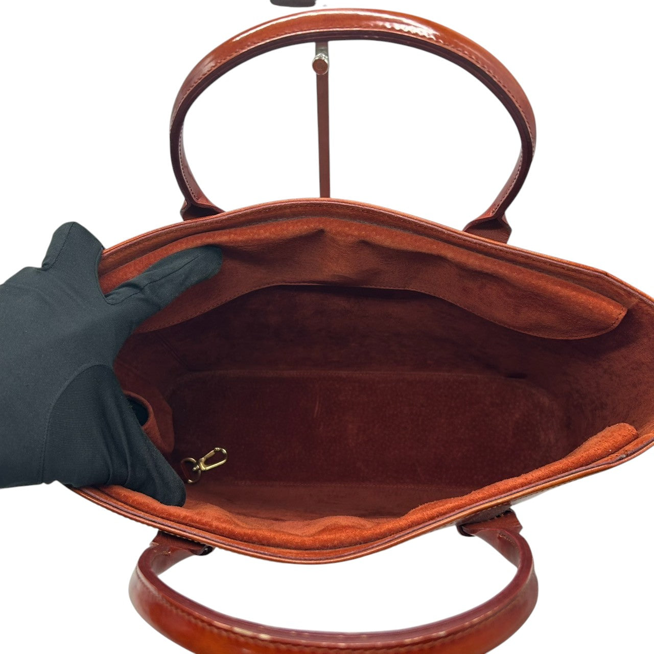 【LONGCHAMP】ロンシャン トートバッグ ハンドバッグ 自立可 A4収納可 パテントレザー エナメル ブラウン キャメル系 ロゴ型押し フランス製 レディース ビジネスバッグ 通勤 通学 ヴィンテージ エレガント クリーニング済み s32