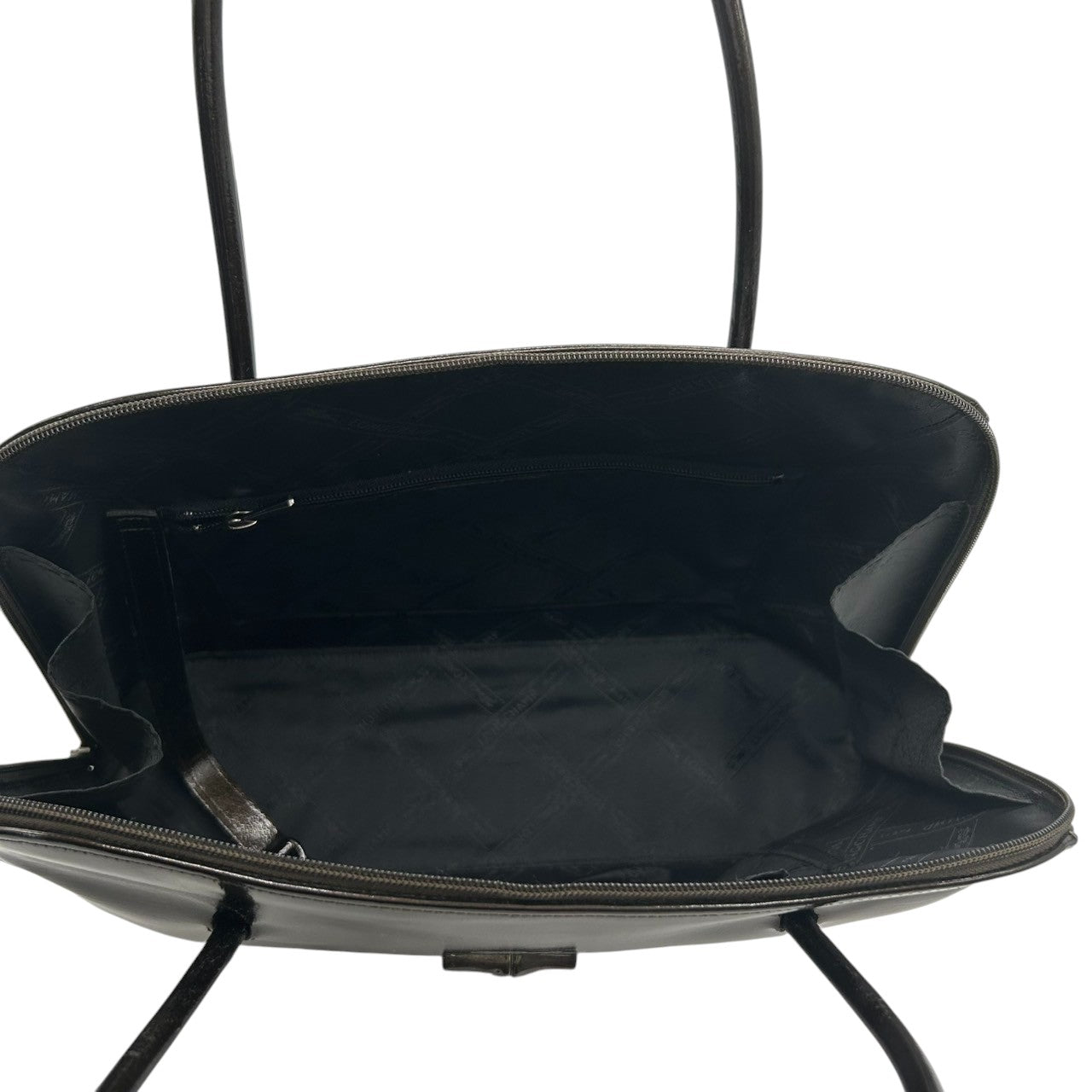 【美品】LONGCHAMP ロンシャン ロゾ ハンドバッグ トートバッグ 自立可 バンブー トグル パテントレザー エナメル ダークブラウン フランス製 レディース ビジネス 通勤 エレガント 人気モデル クリーニング済み E2