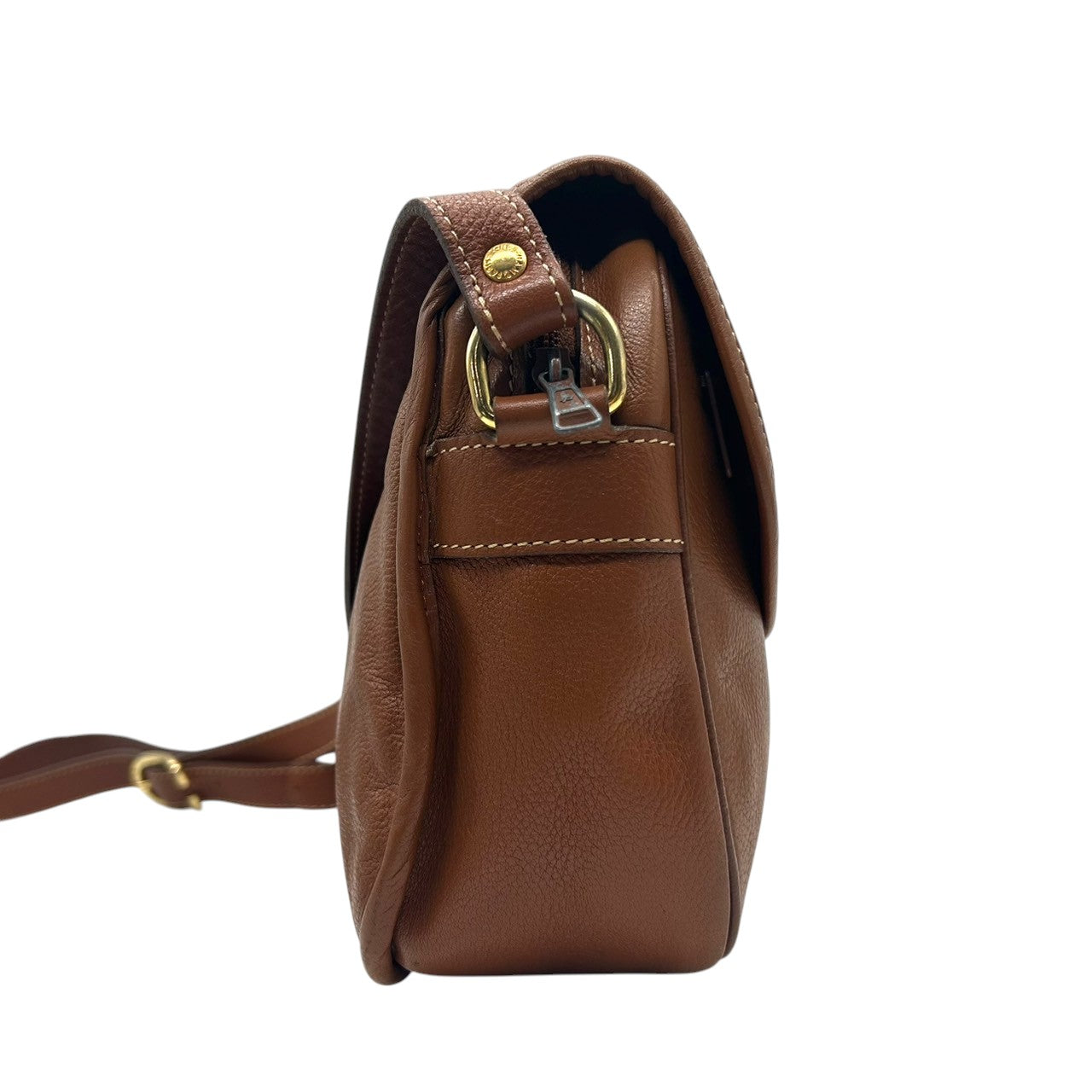 【美品】LONGCHAMP ロンシャン ショルダーバッグ クロスボディ 斜め掛け可 フラップ 本革 レザー シボ革 ブラウン キャメル ゴールド金具 ロゴ型押し レディース ヴィンテージ クラシックデザイン エレガント クリーニング済み s33