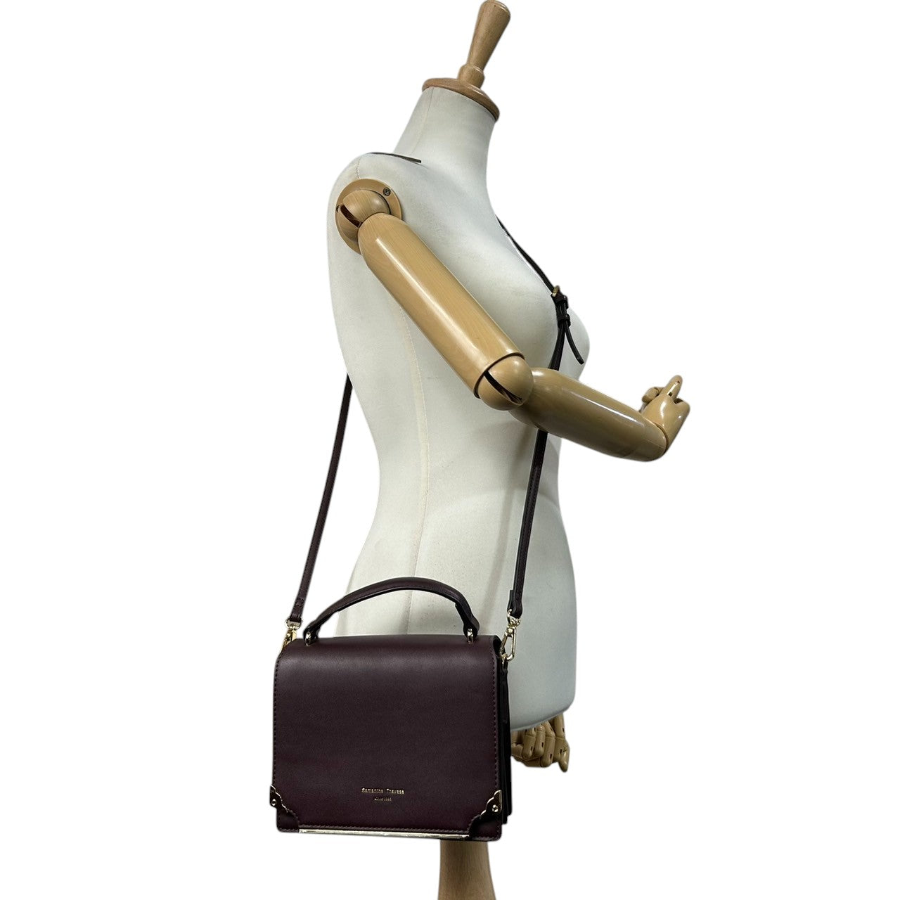 【未使用級/極美品】Samantha Thavasa サマンサタバサ 2WAY ハンドバッグ ショルダーバッグ 斜め掛け可 自立可 トップハンドル スクエア レザー ワインレッド ゴールド金具 フラップ レディース エレガント クリーニング済み s33