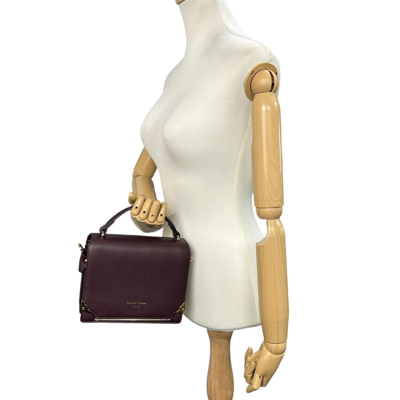【未使用級/極美品】Samantha Thavasa サマンサタバサ 2WAY ハンドバッグ ショルダーバッグ 斜め掛け可 自立可 トップハンドル スクエア レザー ワインレッド ゴールド金具 フラップ レディース エレガント クリーニング済み s33
