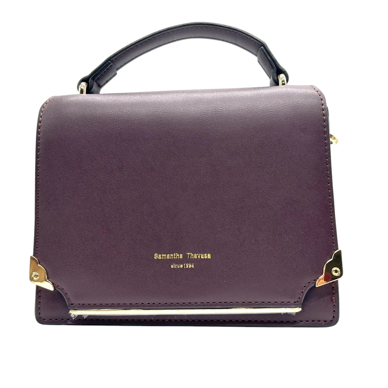 【未使用級/極美品】Samantha Thavasa サマンサタバサ 2WAY ハンドバッグ ショルダーバッグ 斜め掛け可 自立可 トップハンドル スクエア レザー ワインレッド ゴールド金具 フラップ レディース エレガント クリーニング済み s33