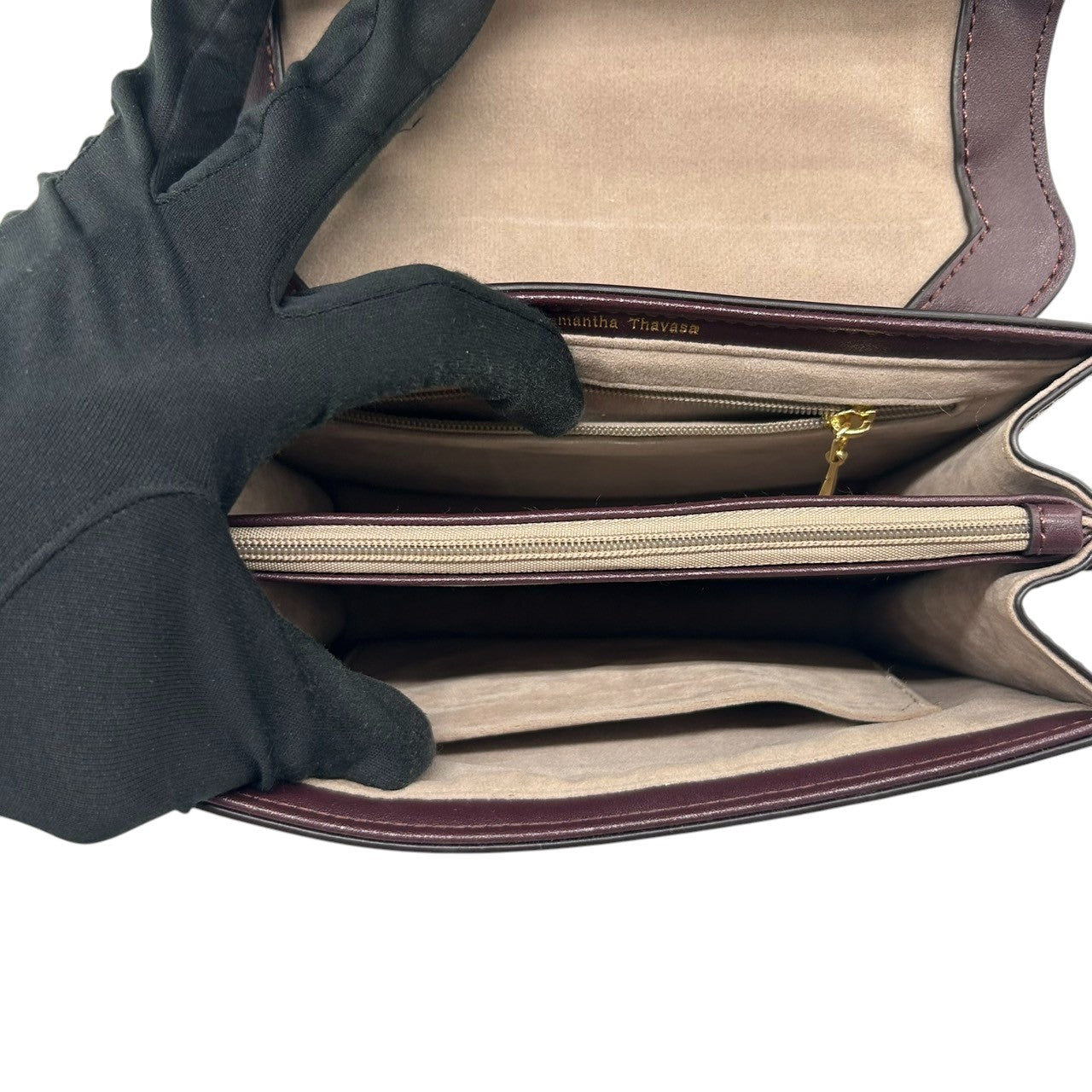 【未使用級/極美品】Samantha Thavasa サマンサタバサ 2WAY ハンドバッグ ショルダーバッグ 斜め掛け可 自立可 トップハンドル スクエア レザー ワインレッド ゴールド金具 フラップ レディース エレガント クリーニング済み s33