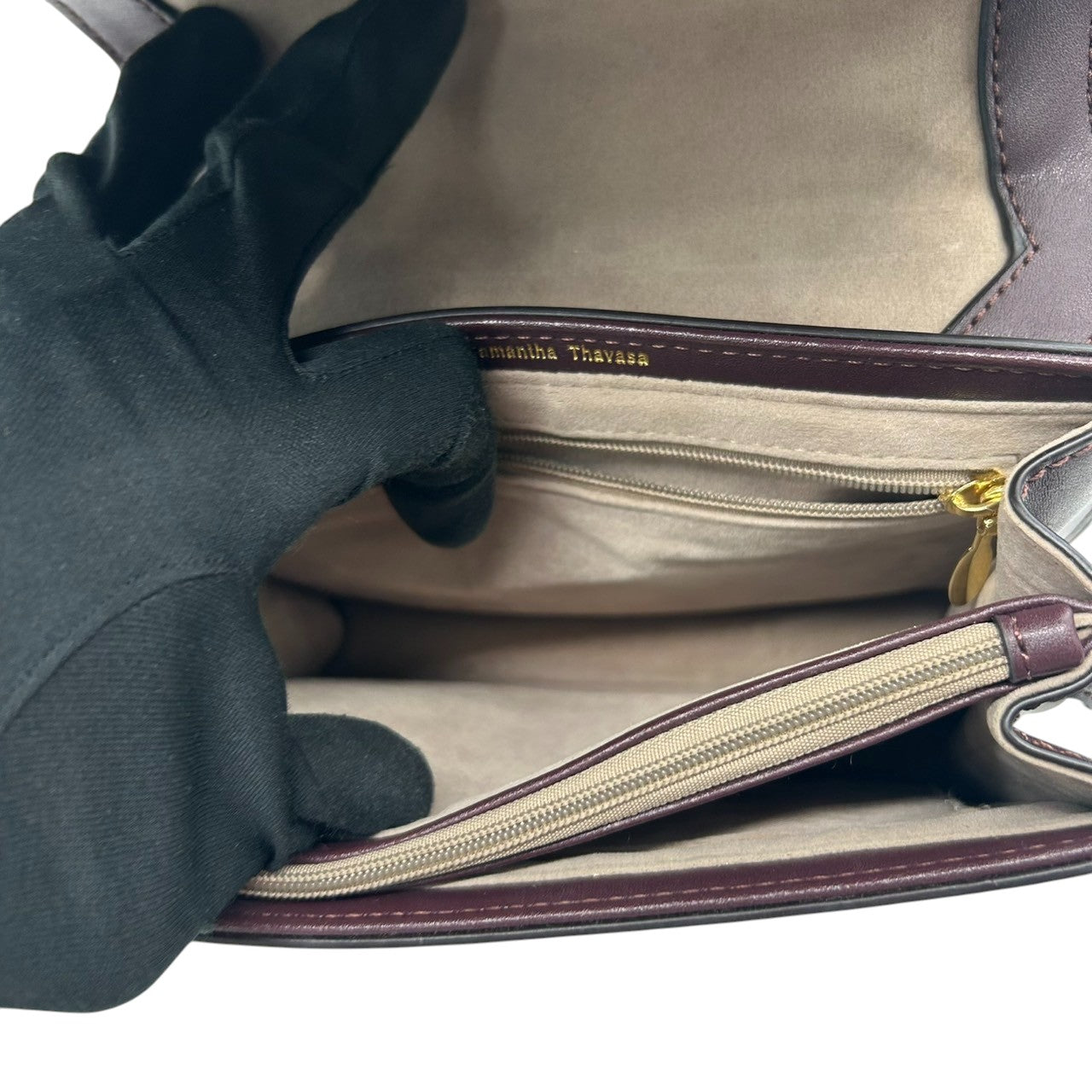 【未使用級/極美品】Samantha Thavasa サマンサタバサ 2WAY ハンドバッグ ショルダーバッグ 斜め掛け可 自立可 トップハンドル スクエア レザー ワインレッド ゴールド金具 フラップ レディース エレガント クリーニング済み s33