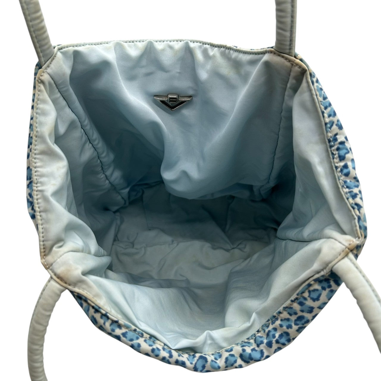 【BOTTEGA VENETA】ボッテガヴェネタ トートバッグ ワンショルダー ナイロン レオパード ヒョウ柄 アニマルプリント ブルー ホワイト系 軽量 イタリア製 レディース カジュアル 人気モデル クリーニング済み D3