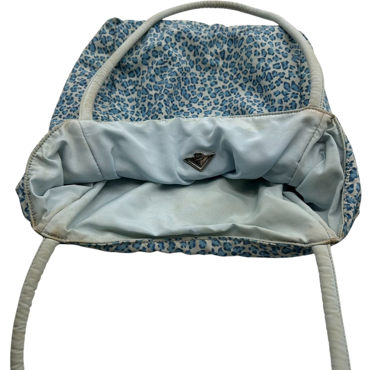 【BOTTEGA VENETA】ボッテガヴェネタ トートバッグ ワンショルダー ナイロン レオパード ヒョウ柄 アニマルプリント ブルー ホワイト系 軽量 イタリア製 レディース カジュアル 人気モデル クリーニング済み D3