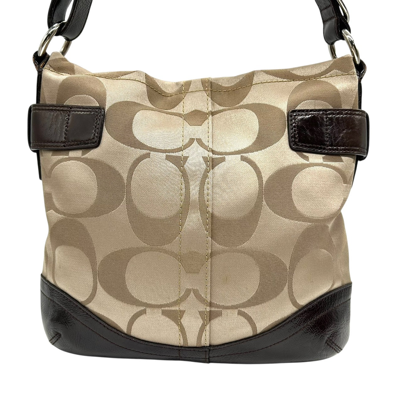 コーチ COACH ショルダーバッグ シグネチャー ジャガード×レザー ベルトデザイン ベージュ 茶色 ブラウン S92