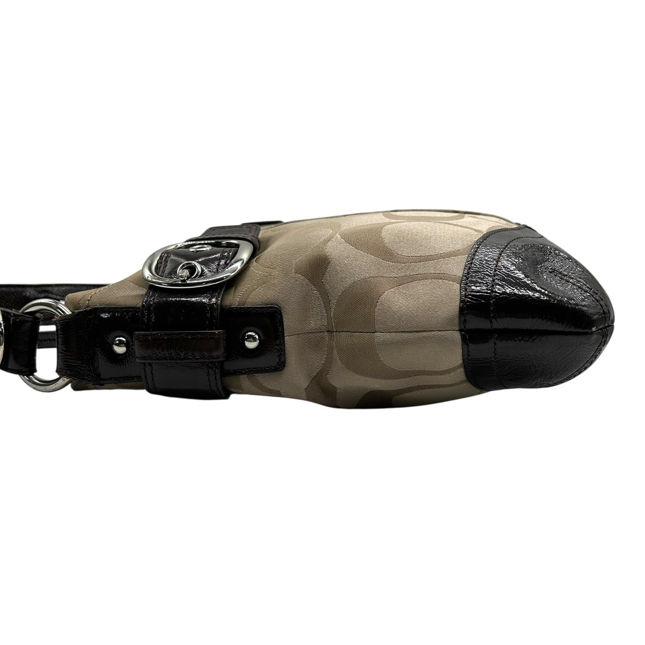 コーチ COACH ショルダーバッグ シグネチャー ジャガード×レザー ベルトデザイン ベージュ 茶色 ブラウン S92