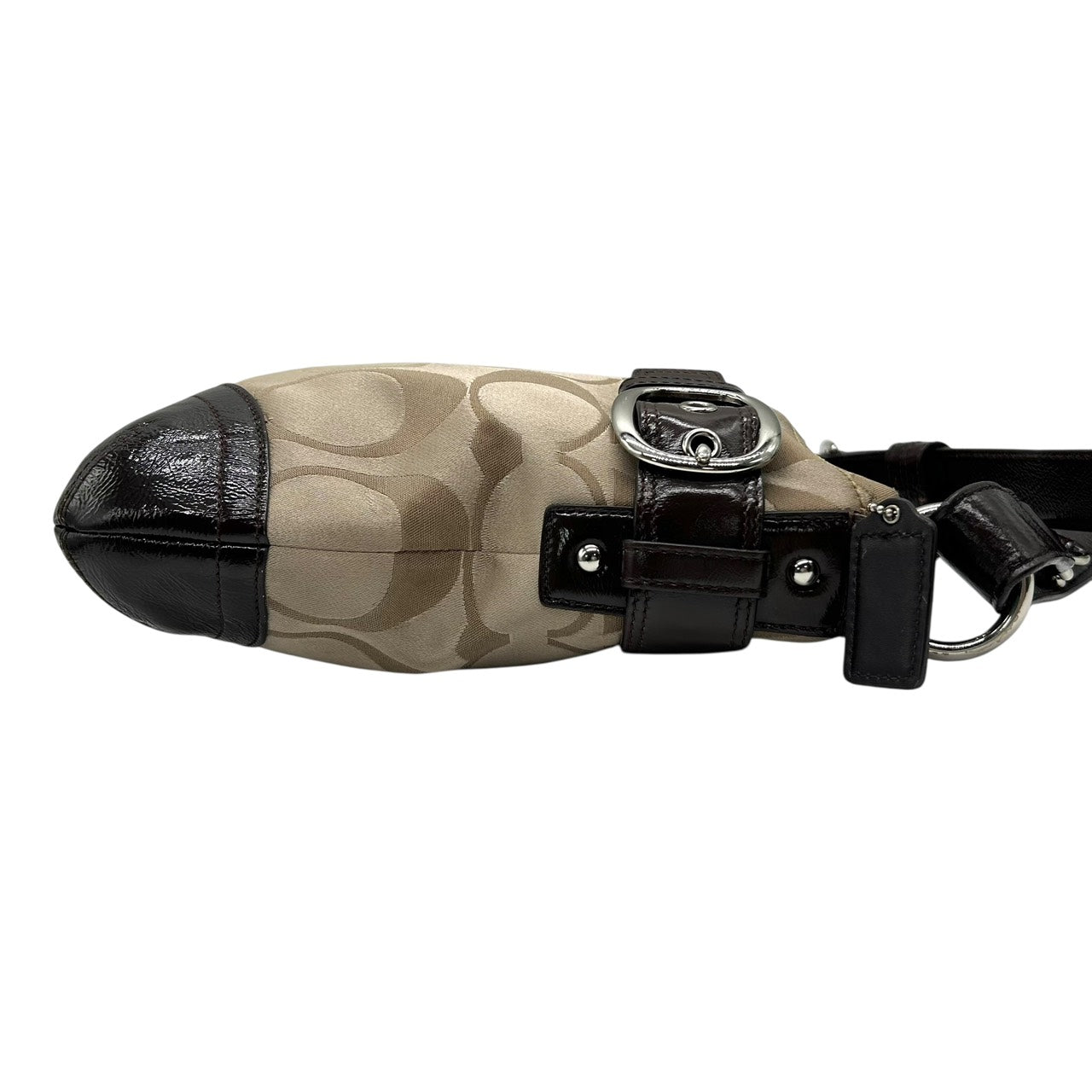 コーチ COACH ショルダーバッグ シグネチャー ジャガード×レザー ベルトデザイン ベージュ 茶色 ブラウン S92