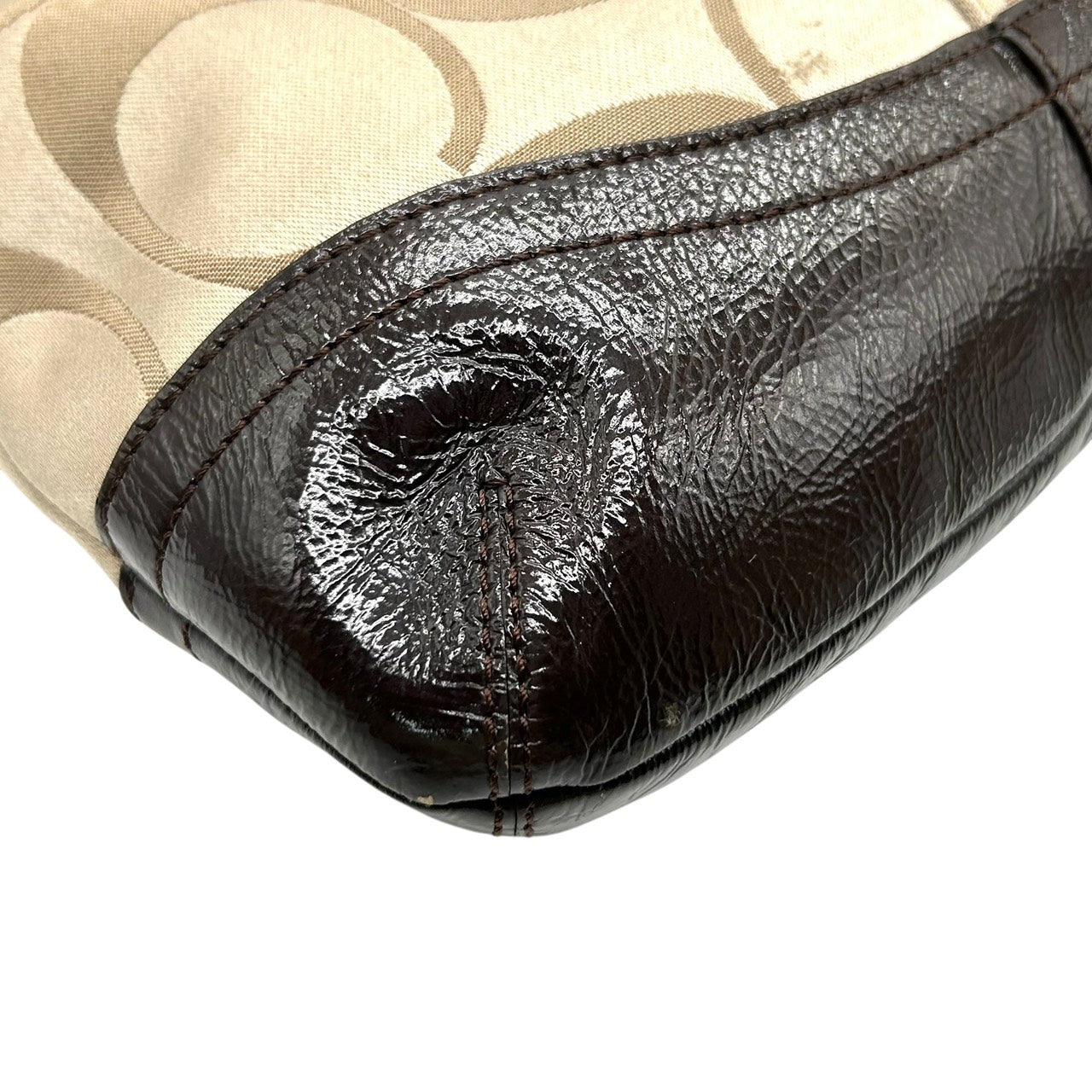 コーチ COACH ショルダーバッグ シグネチャー ジャガード×レザー ベルトデザイン ベージュ 茶色 ブラウン S92