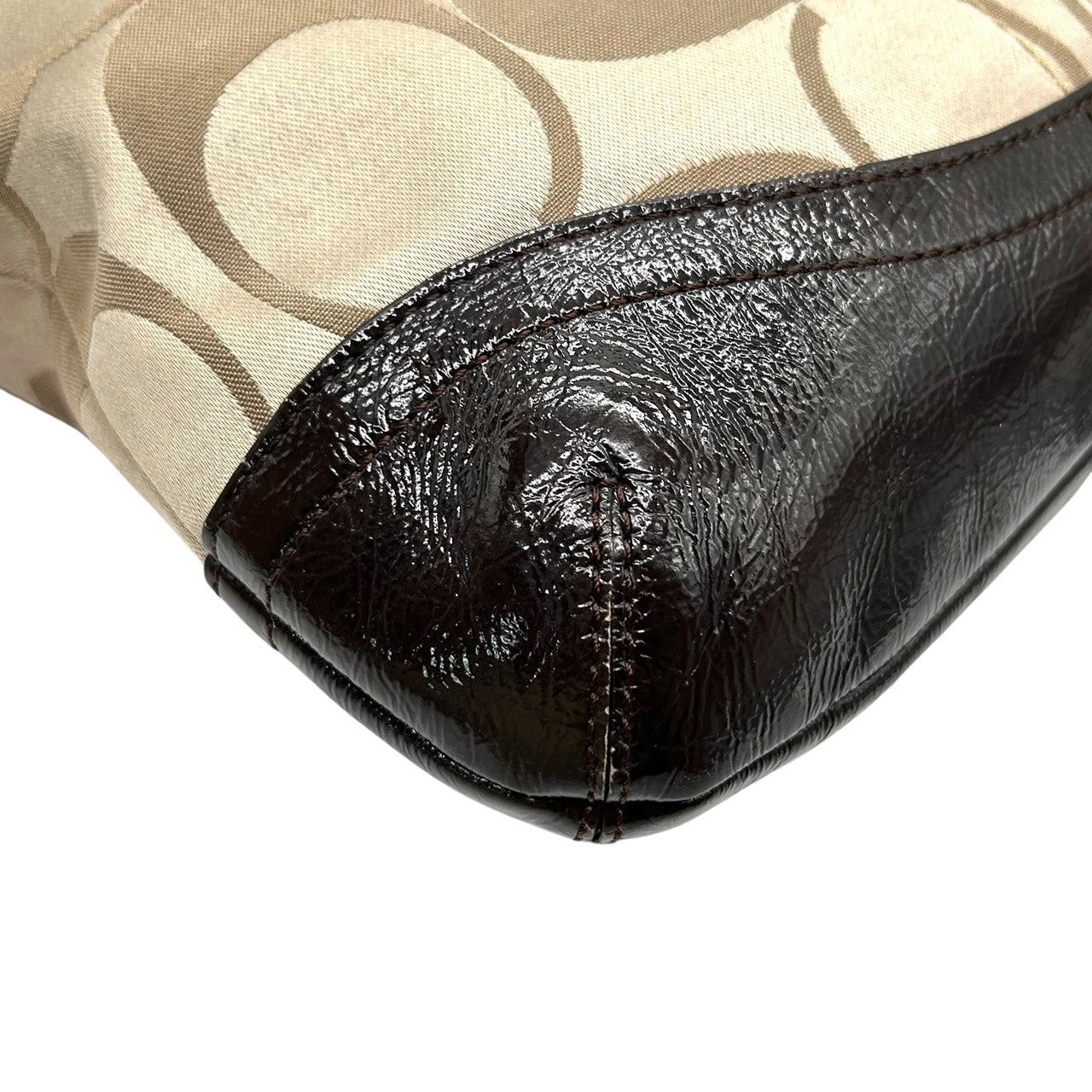 コーチ COACH ショルダーバッグ シグネチャー ジャガード×レザー ベルトデザイン ベージュ 茶色 ブラウン S92