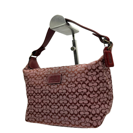 美品 コーチ COACH ショルダーバッグ アクセサリーポーチ ミニシグネチャー ジャガード 赤 レッド キャンバス ハンドバッグ S92