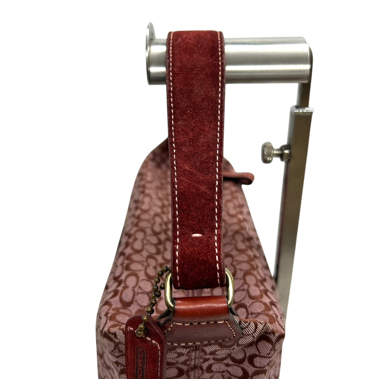 美品 コーチ COACH ショルダーバッグ アクセサリーポーチ ミニシグネチャー ジャガード 赤 レッド キャンバス ハンドバッグ S92