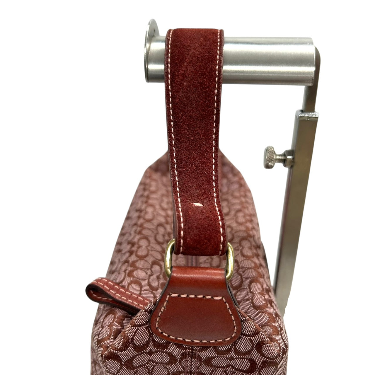 美品 コーチ COACH ショルダーバッグ アクセサリーポーチ ミニシグネチャー ジャガード 赤 レッド キャンバス ハンドバッグ S92