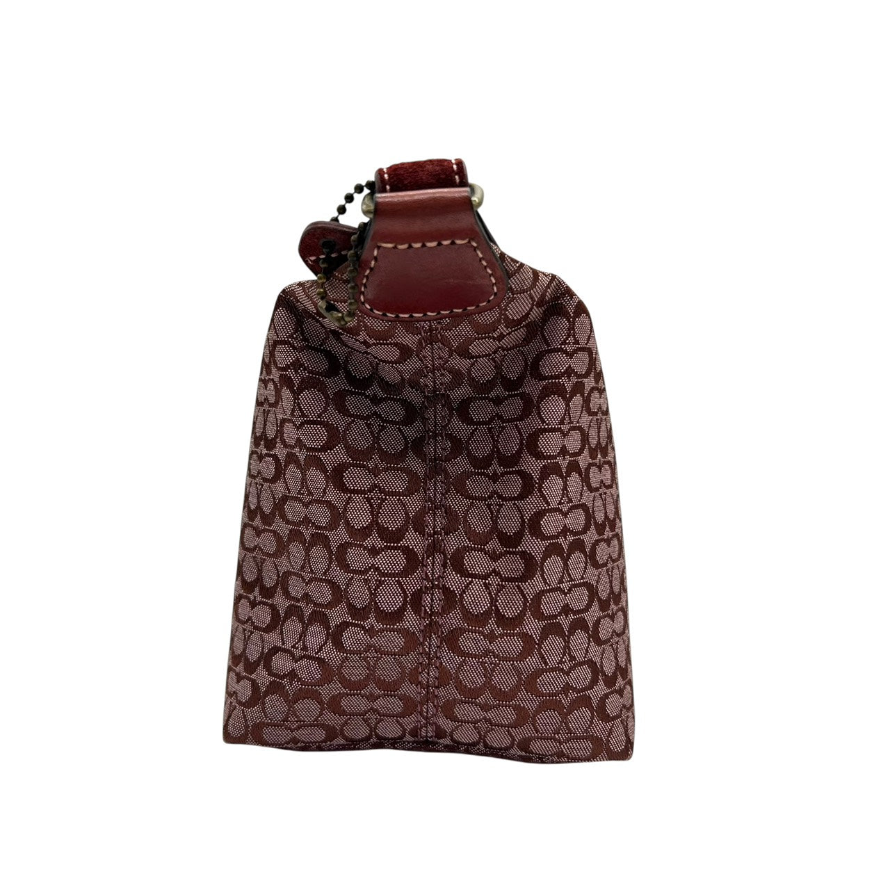 美品 コーチ COACH ショルダーバッグ アクセサリーポーチ ミニシグネチャー ジャガード 赤 レッド キャンバス ハンドバッグ S92