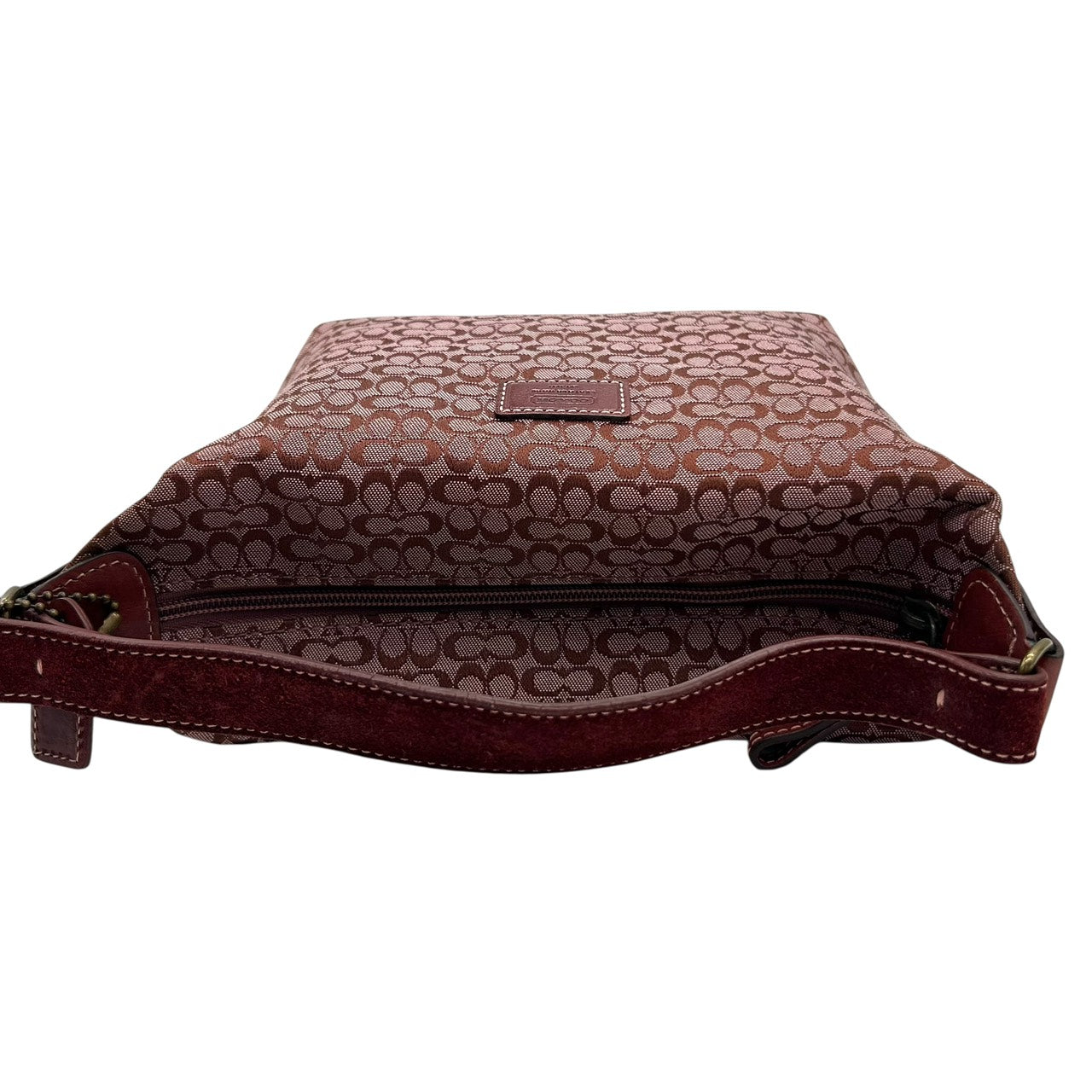 美品 コーチ COACH ショルダーバッグ アクセサリーポーチ ミニシグネチャー ジャガード 赤 レッド キャンバス ハンドバッグ S92