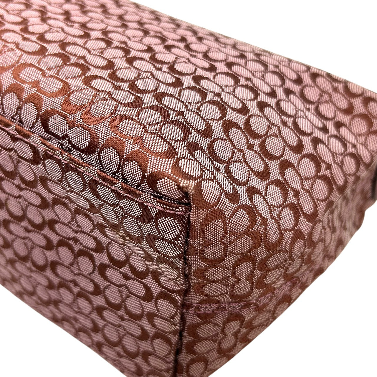 美品 コーチ COACH ショルダーバッグ アクセサリーポーチ ミニシグネチャー ジャガード 赤 レッド キャンバス ハンドバッグ S92