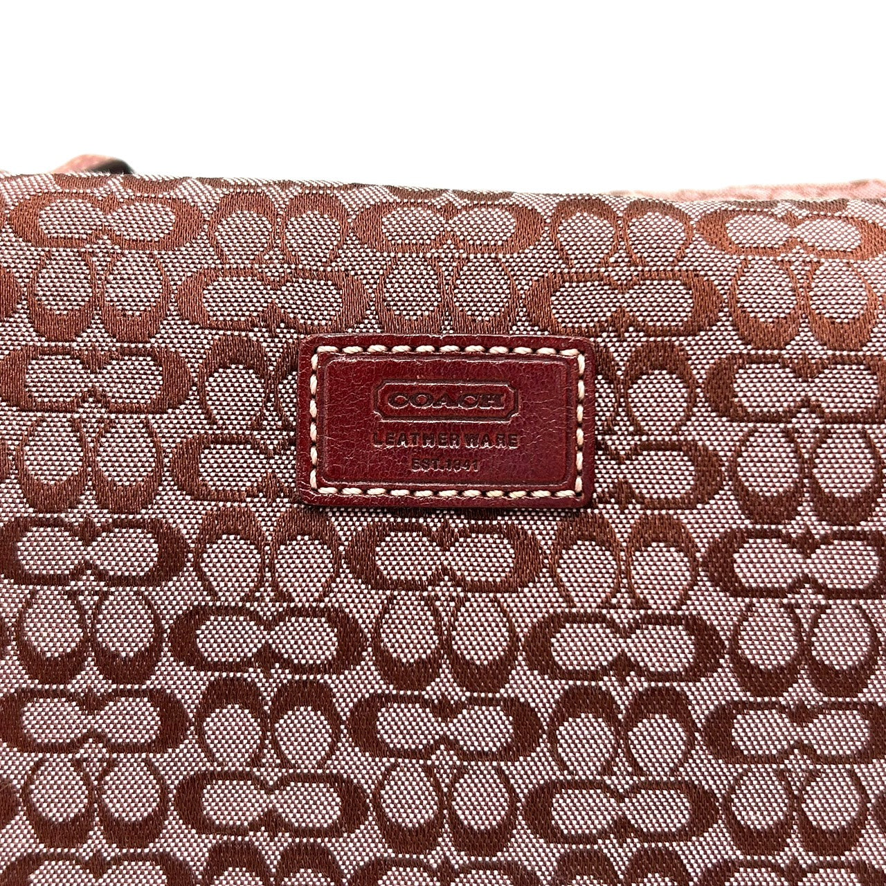 美品 コーチ COACH ショルダーバッグ アクセサリーポーチ ミニシグネチャー ジャガード 赤 レッド キャンバス ハンドバッグ S92