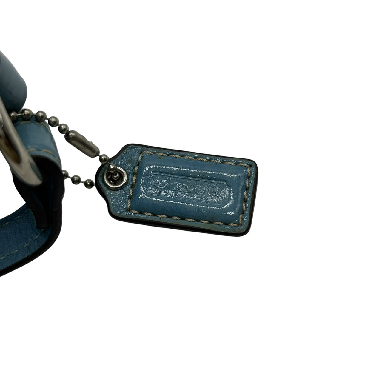 美品 コーチ COACH アクセサリーポーチ ハンドバッグ シグネチャー ジャガード コンビ ベージュ 水色 ブルー キャンバス S92