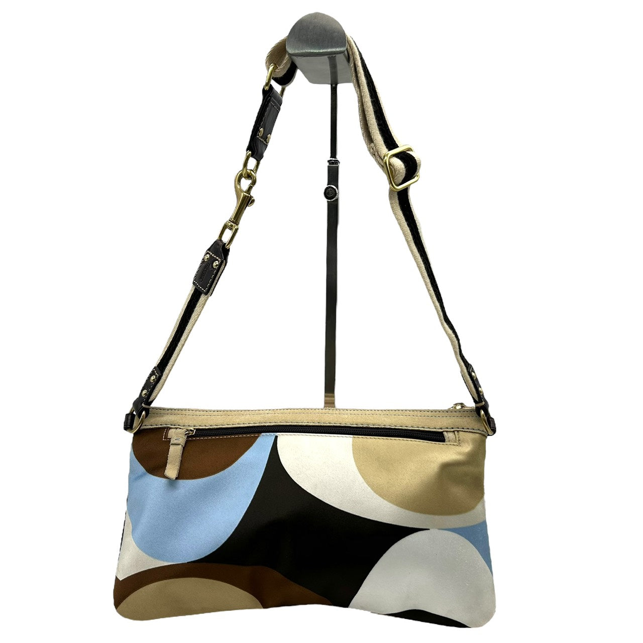 美品 コーチ COACH ショルダーバッグ ナイロン レザー コンビ マルチカラー ポケット付き 軽量 E9